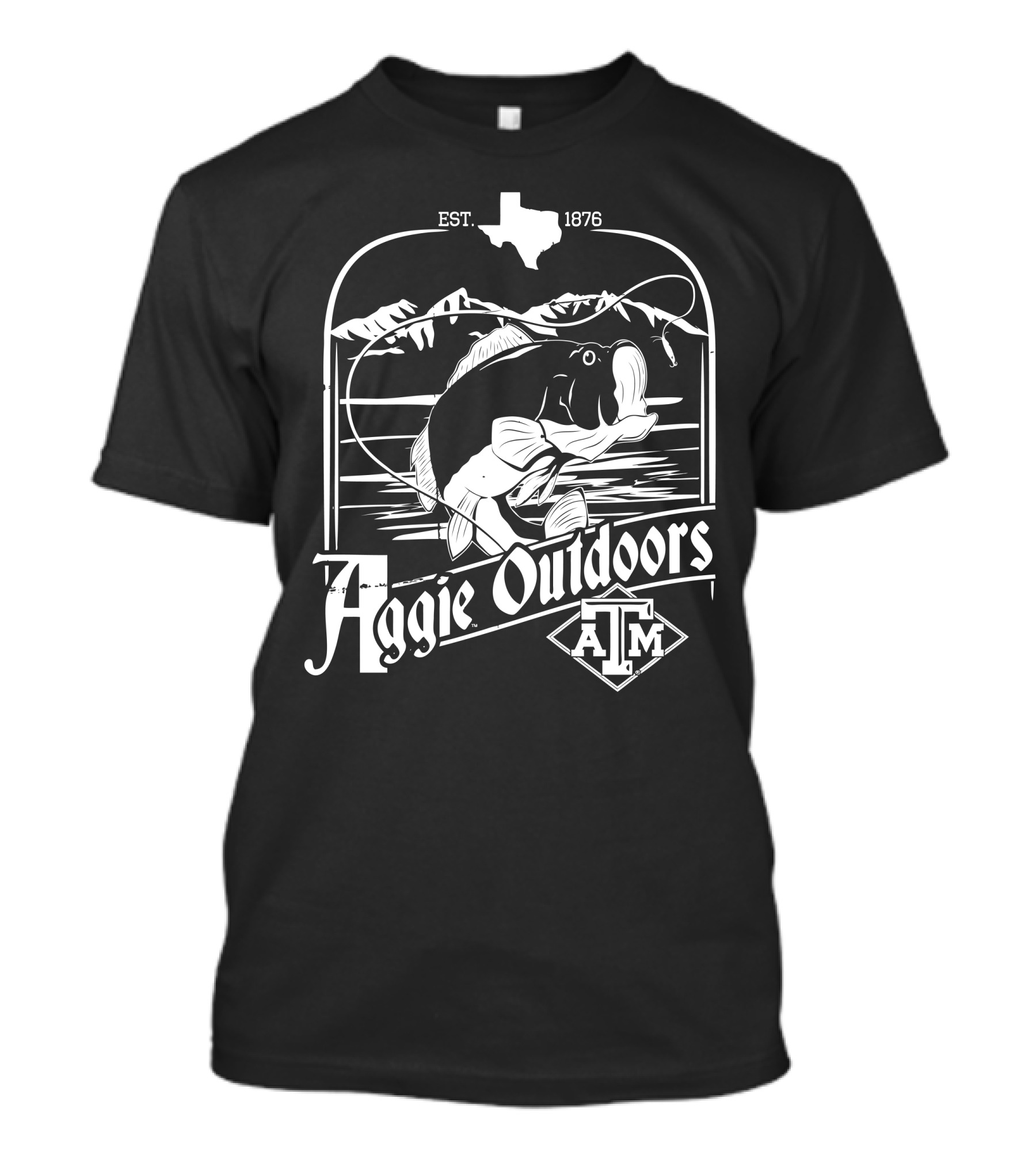 Aggie Outdoors Texas A&M EST 1876 Fishing And Mountains T-Shirt