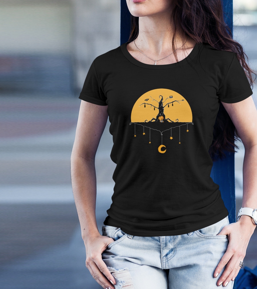 Nightmare Inspired Tree With Full Moon And Hanging Stars T-Shirt