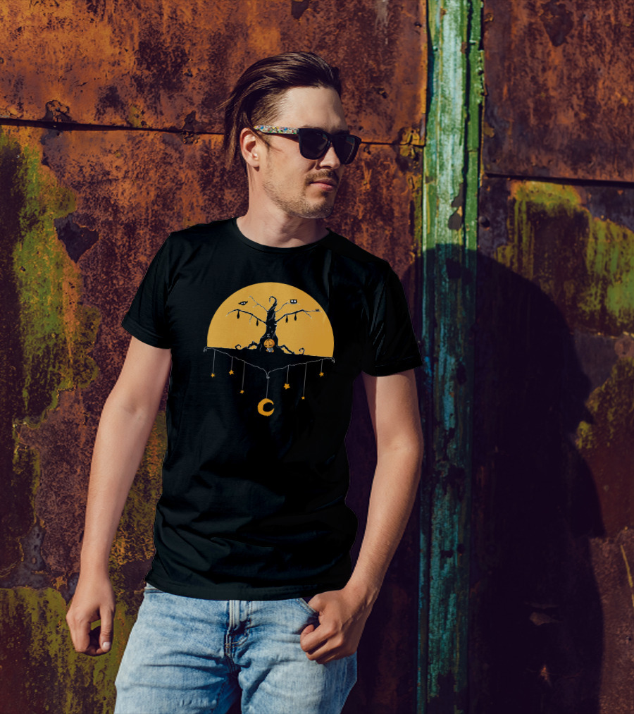 Nightmare Inspired Tree With Full Moon And Hanging Stars T-Shirt