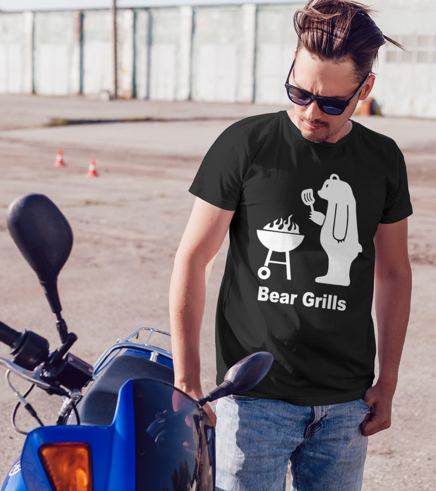 Bear Grills Funny BBQ Pun With Bear Cooking On Grill T-Shirt