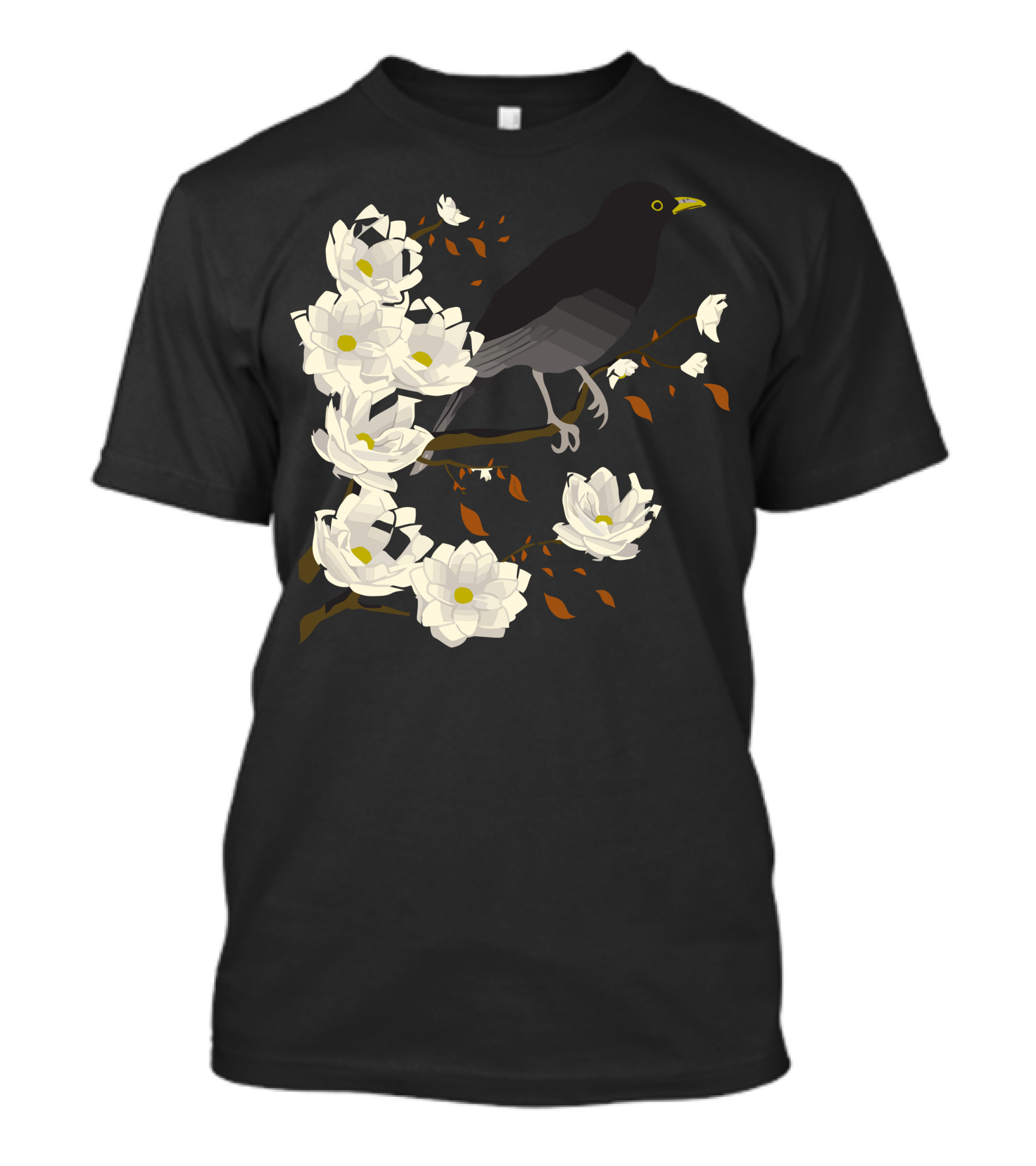 Branch Manager Crow Perched Among Blossoming White Flowers T-Shirt
