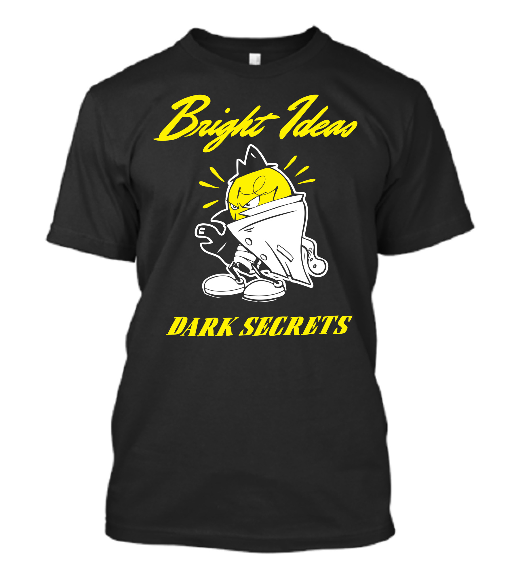 Bright Ideas Dark Secrets Light Bulb Character In Trench Coat T-Shirt