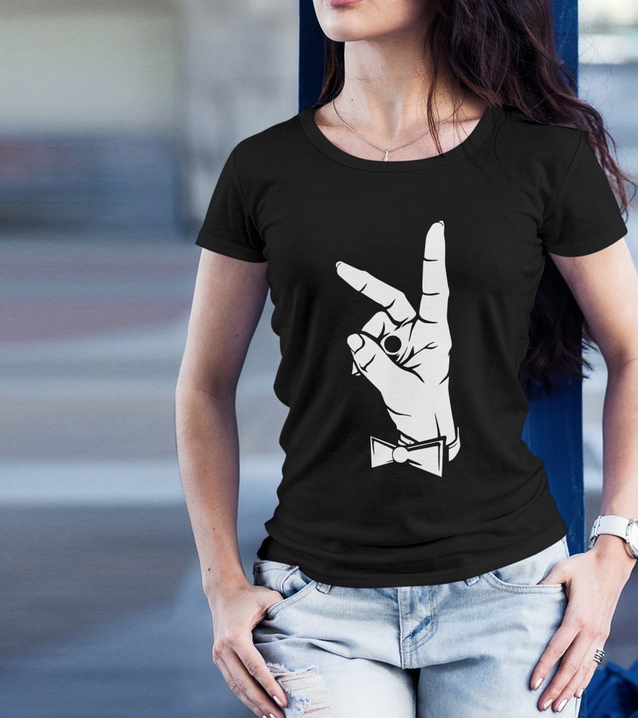 Bunny Ears Hand Gesture Bow Tie T-Shirt