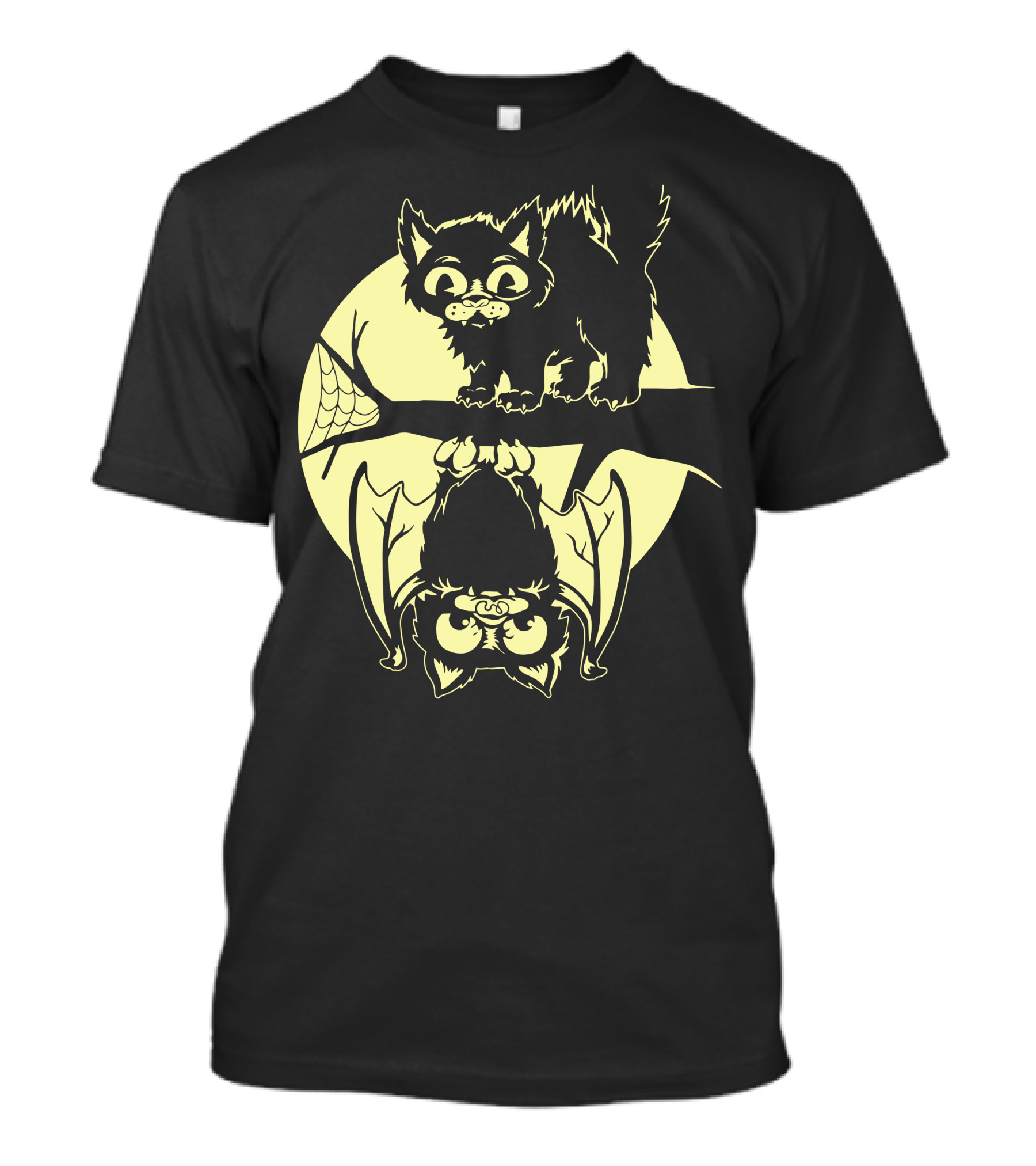 Cat And Bat Moonlit Night Scene T-Shirt