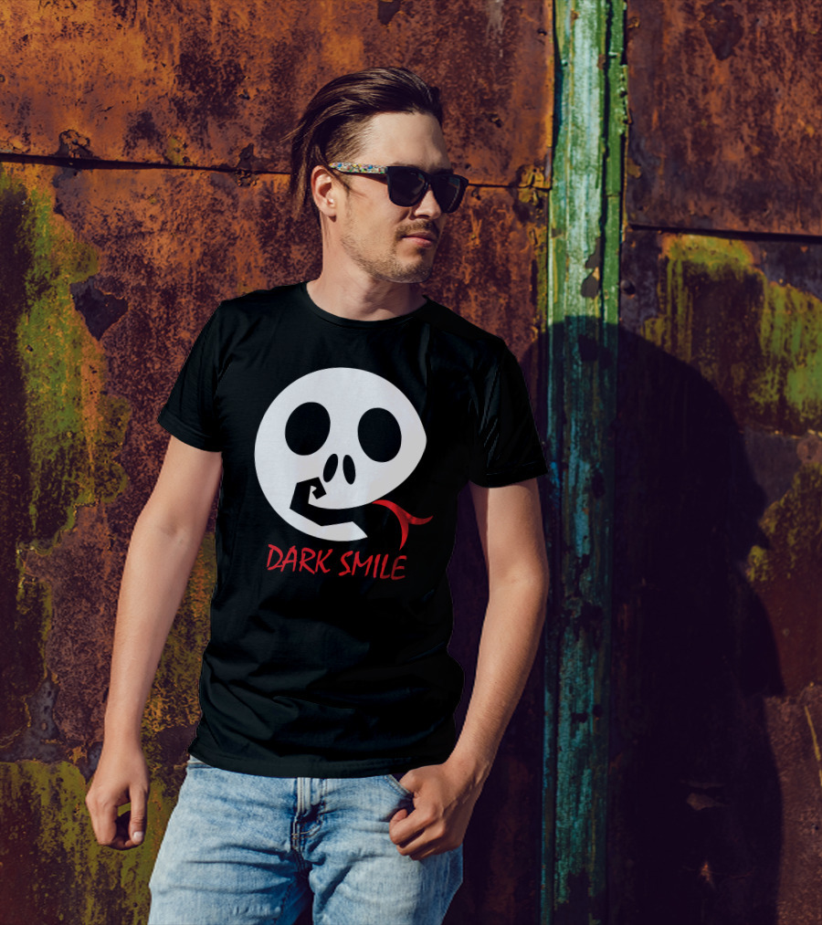 Dark Smile Skull With Mischievous Red Tongue And Fist T-Shirt