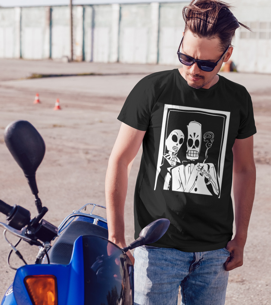 Grim Fandango Manny Calavera And Glottis Art Deco T-Shirt