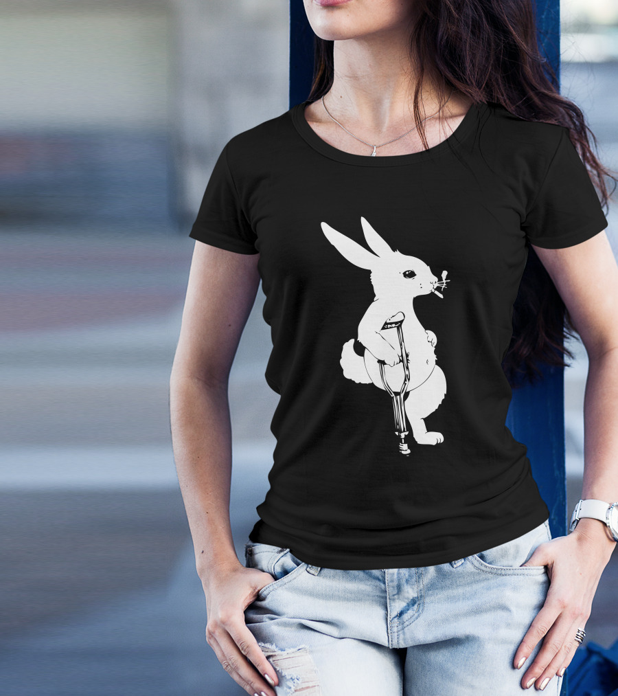 Lucky Rabbit Crutch Smoking Iconic Pose T-Shirt