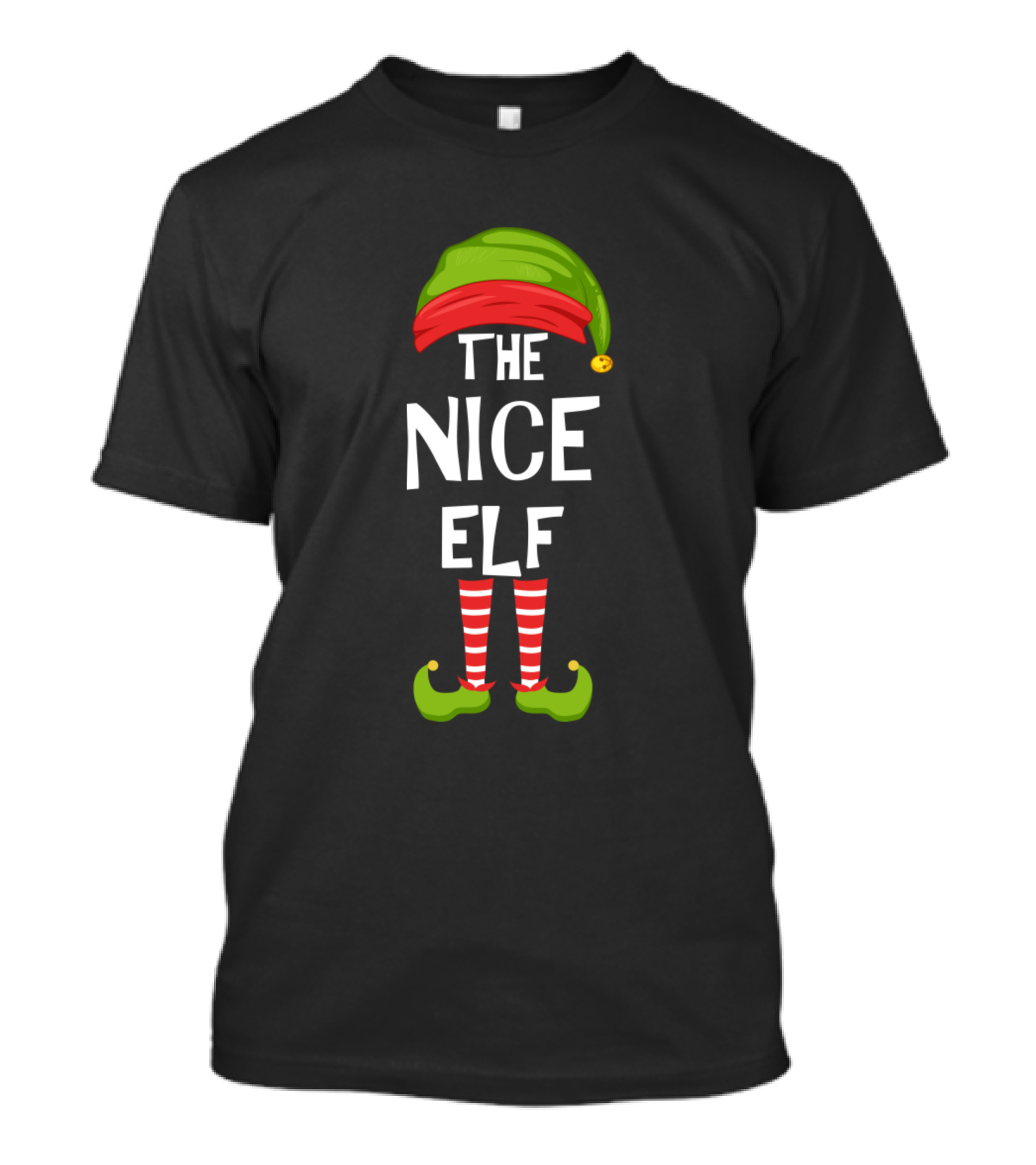 The Nice Elf Matching Family Christmas Party Hat And Striped Socks T-Shirt