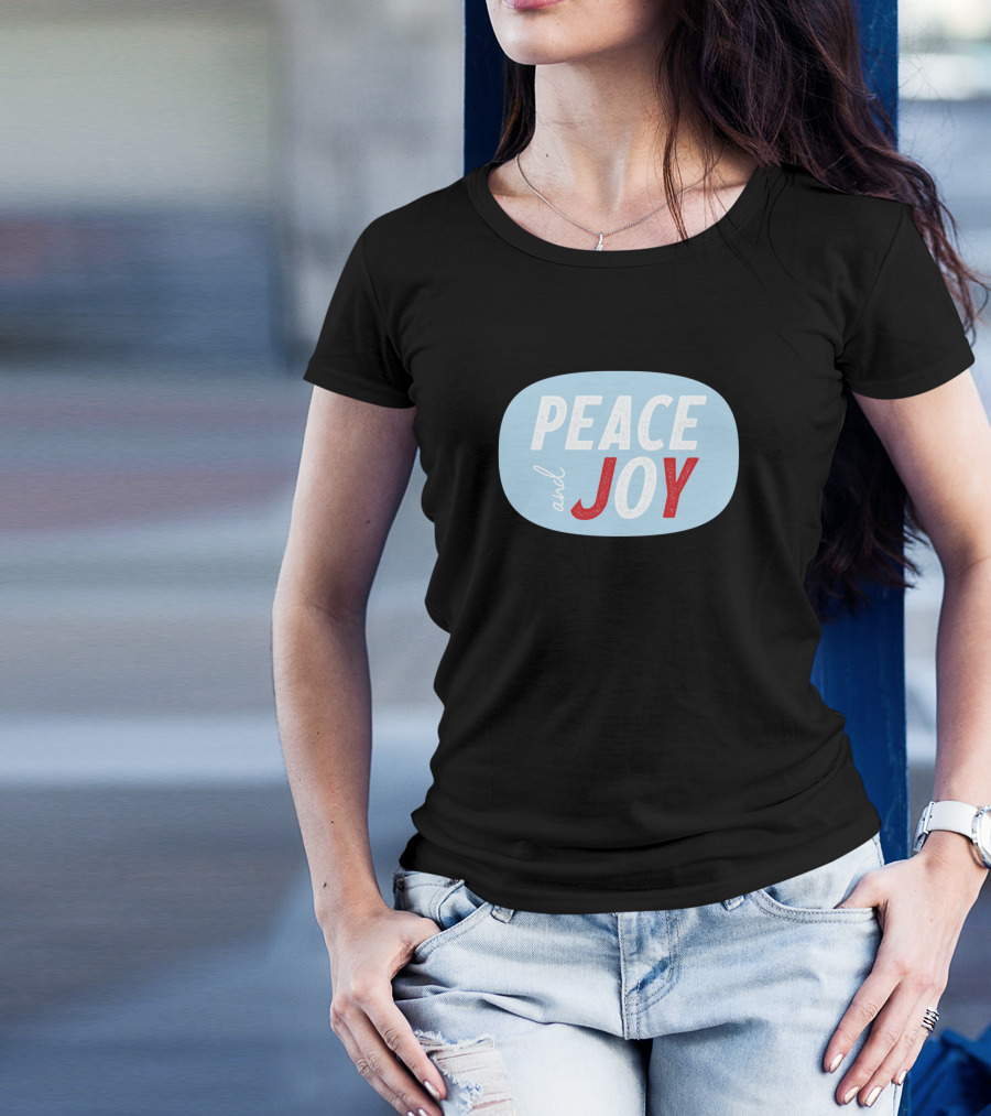 PEACE AND JOY Blue Oval Red Highlight T-Shirt