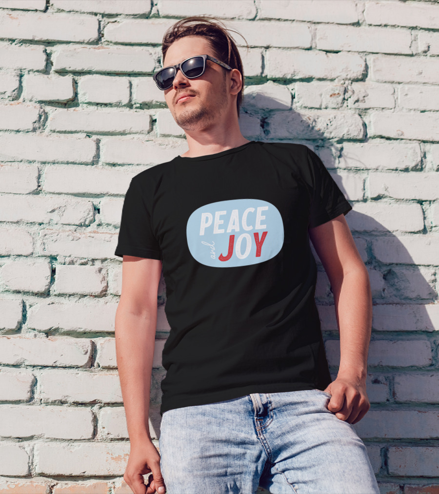 PEACE AND JOY Blue Oval Red Highlight T-Shirt