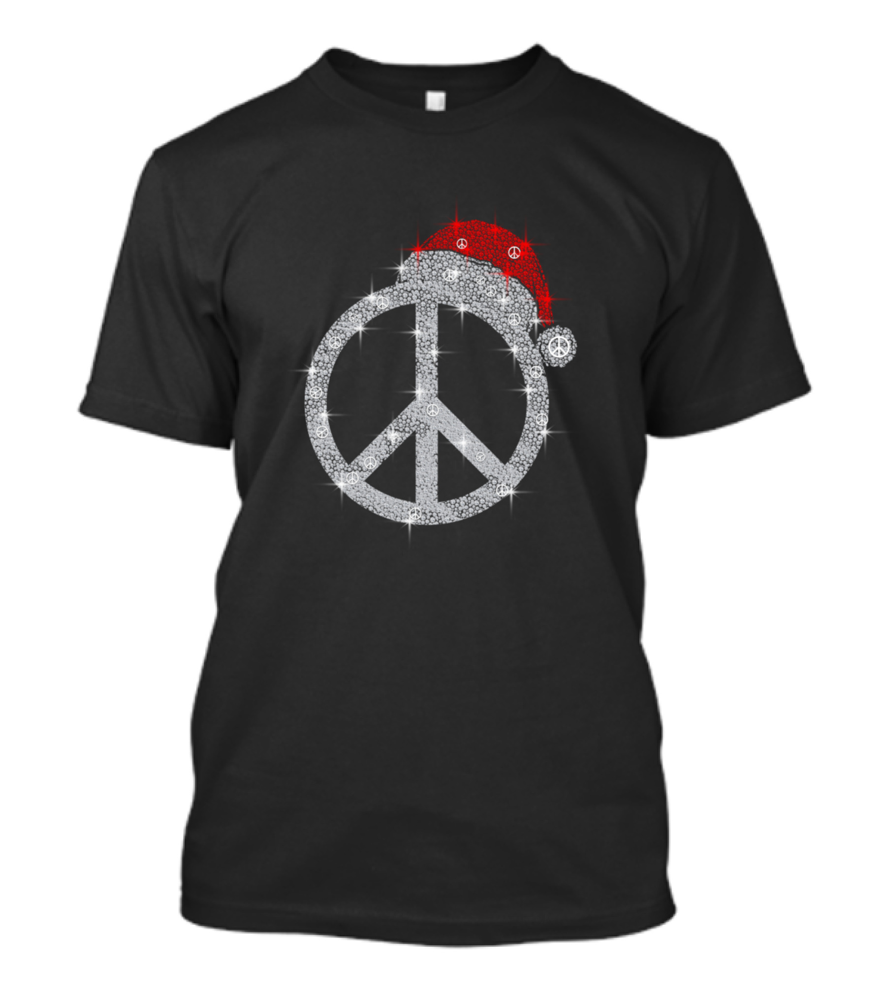 Peace Sign With Santa Hat Sparkle T-Shirt
