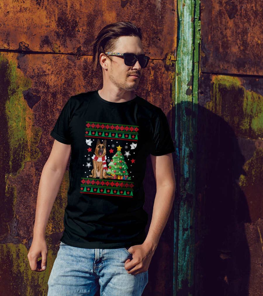 German Shepherd Christmas Tree Holiday T-Shirt