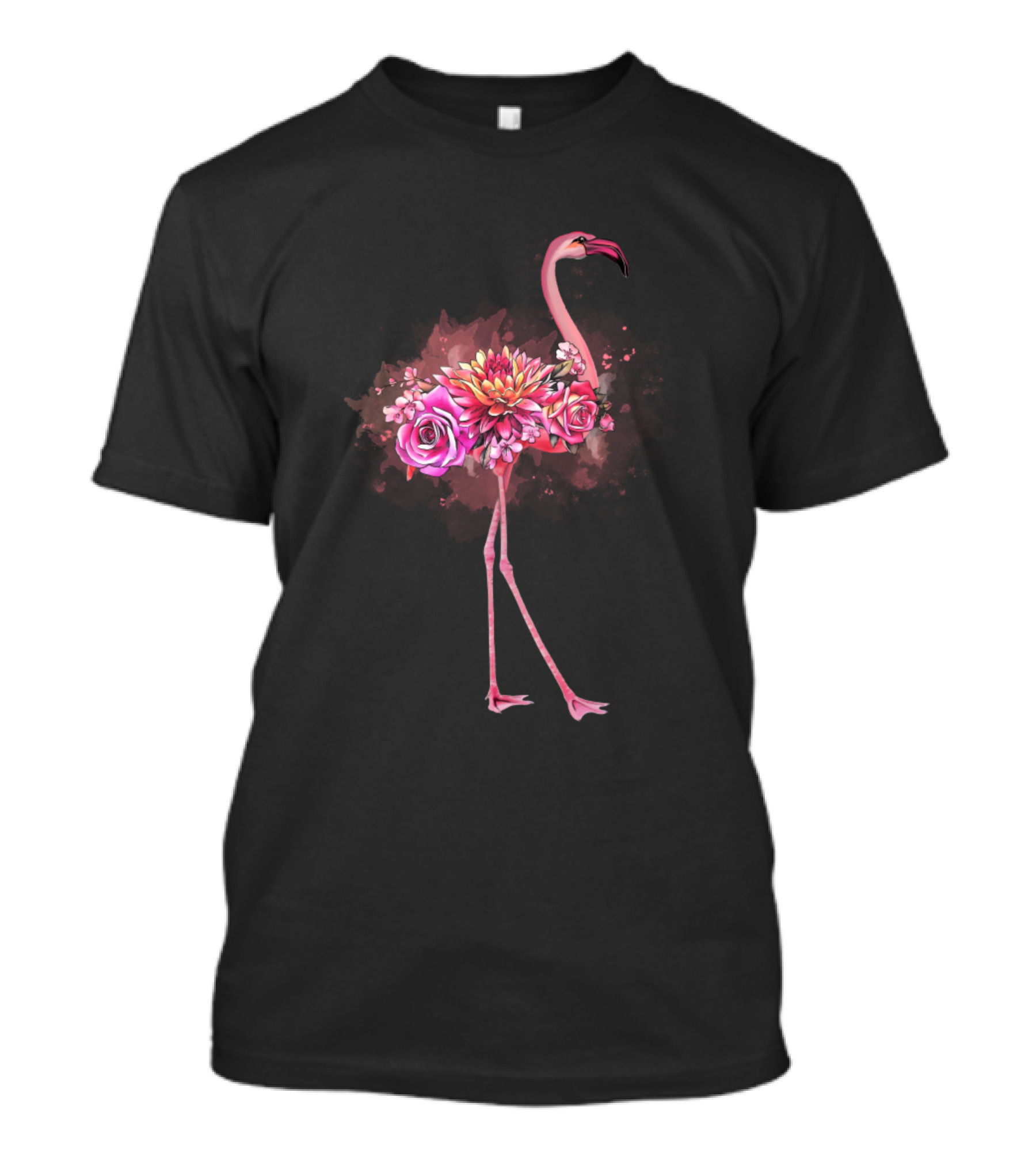Pink Flamingo With Pink Roses And Floral Accents T-Shirt