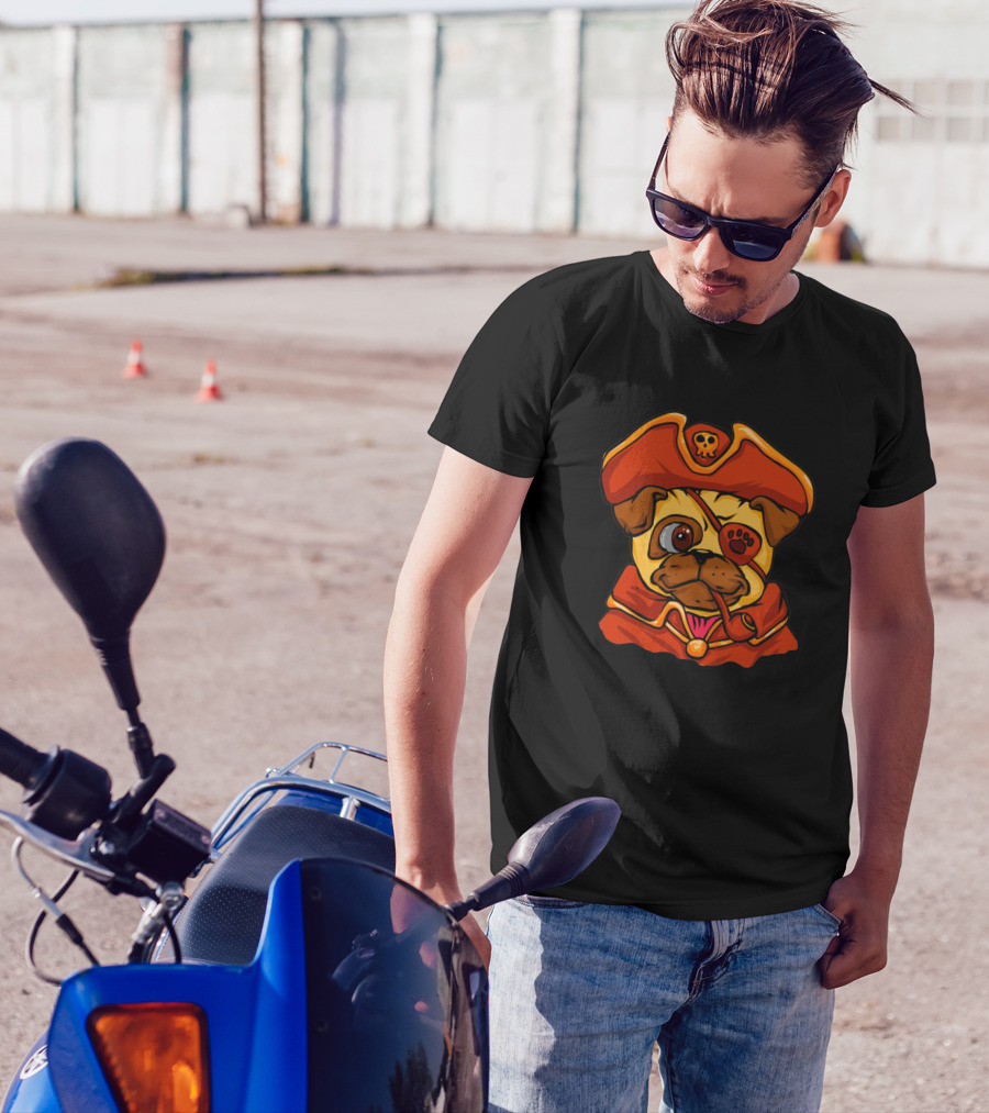 Pirate Pug With Eyepatch And Skull Hat T-Shirt
