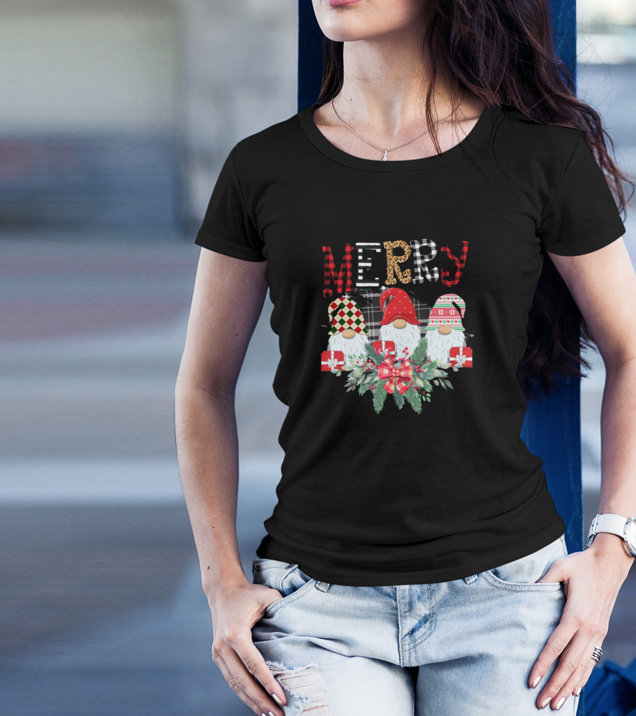 Merry Everything Christmas Gnomes With Gift Boxes And Festive Hats T-Shirt