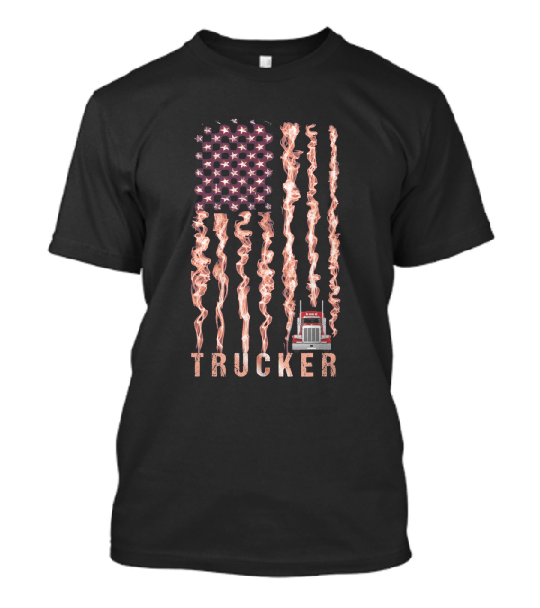 American Flag Inspired Trucker With Smoke And Rig T-Shirt