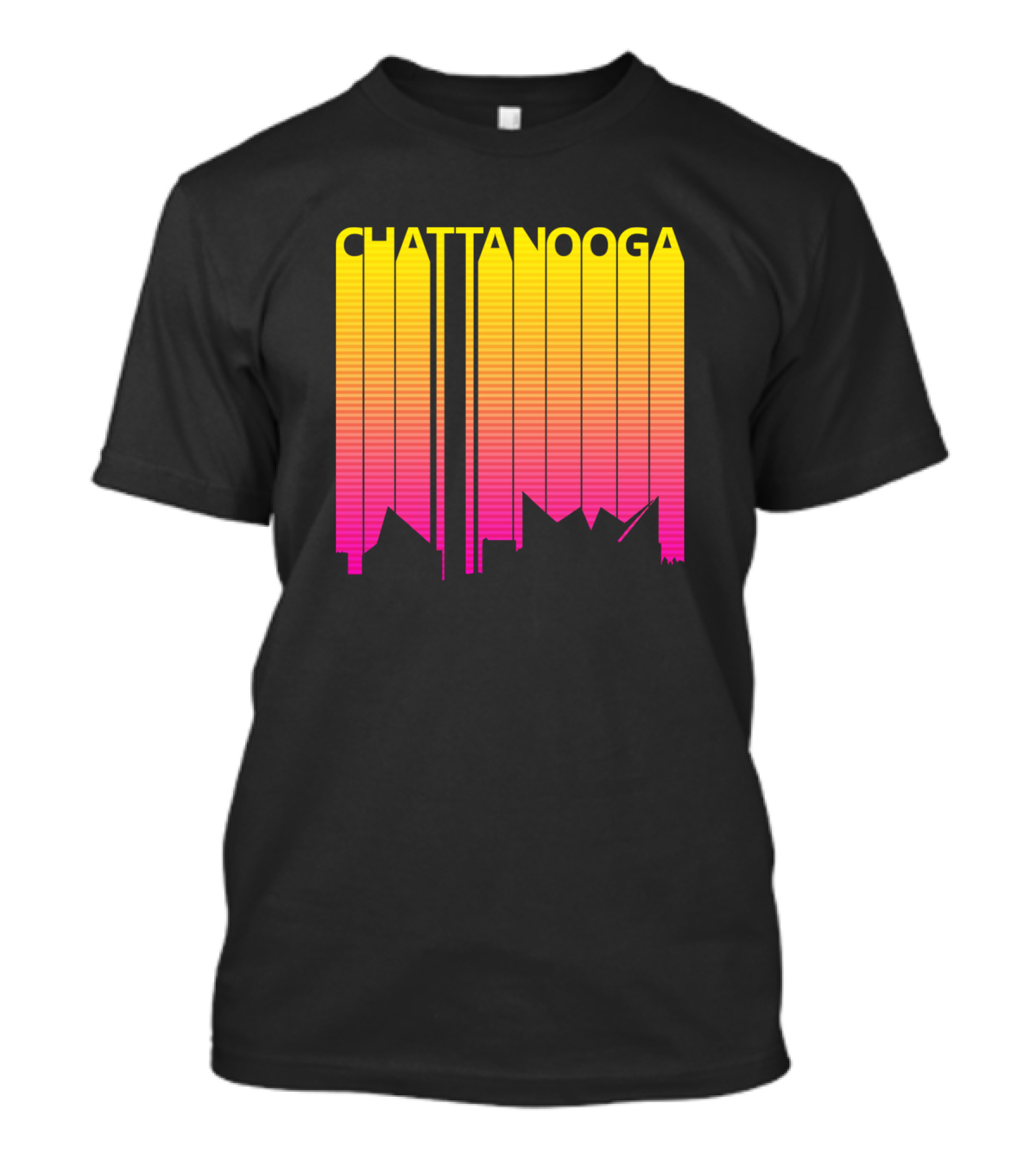 Retro 1980s Chattanooga Skyline Vertical Gradient T-Shirt