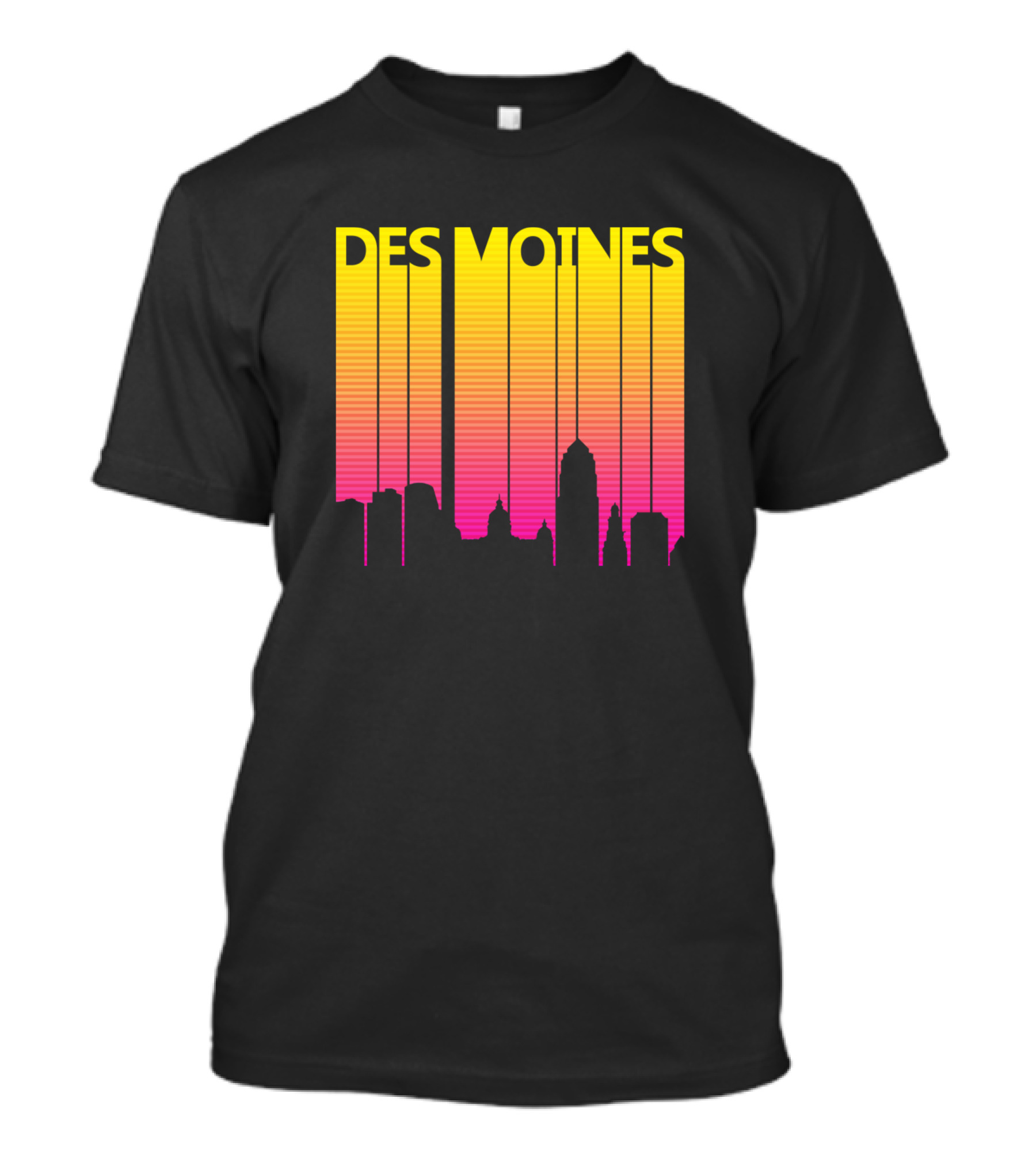 Des Moines Skyline Retro 1980s Gradient T-Shirt
