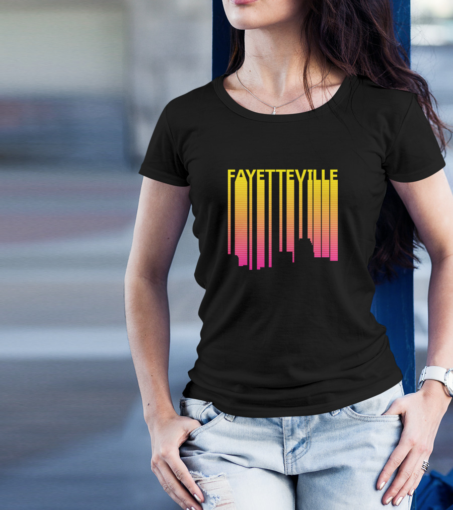 Fayetteville Retro 1980s Skyline Vibrant Gradient T-Shirt