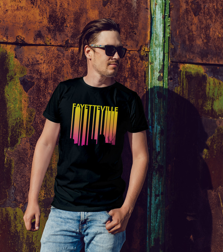 Fayetteville Retro 1980s Skyline Vibrant Gradient T-Shirt