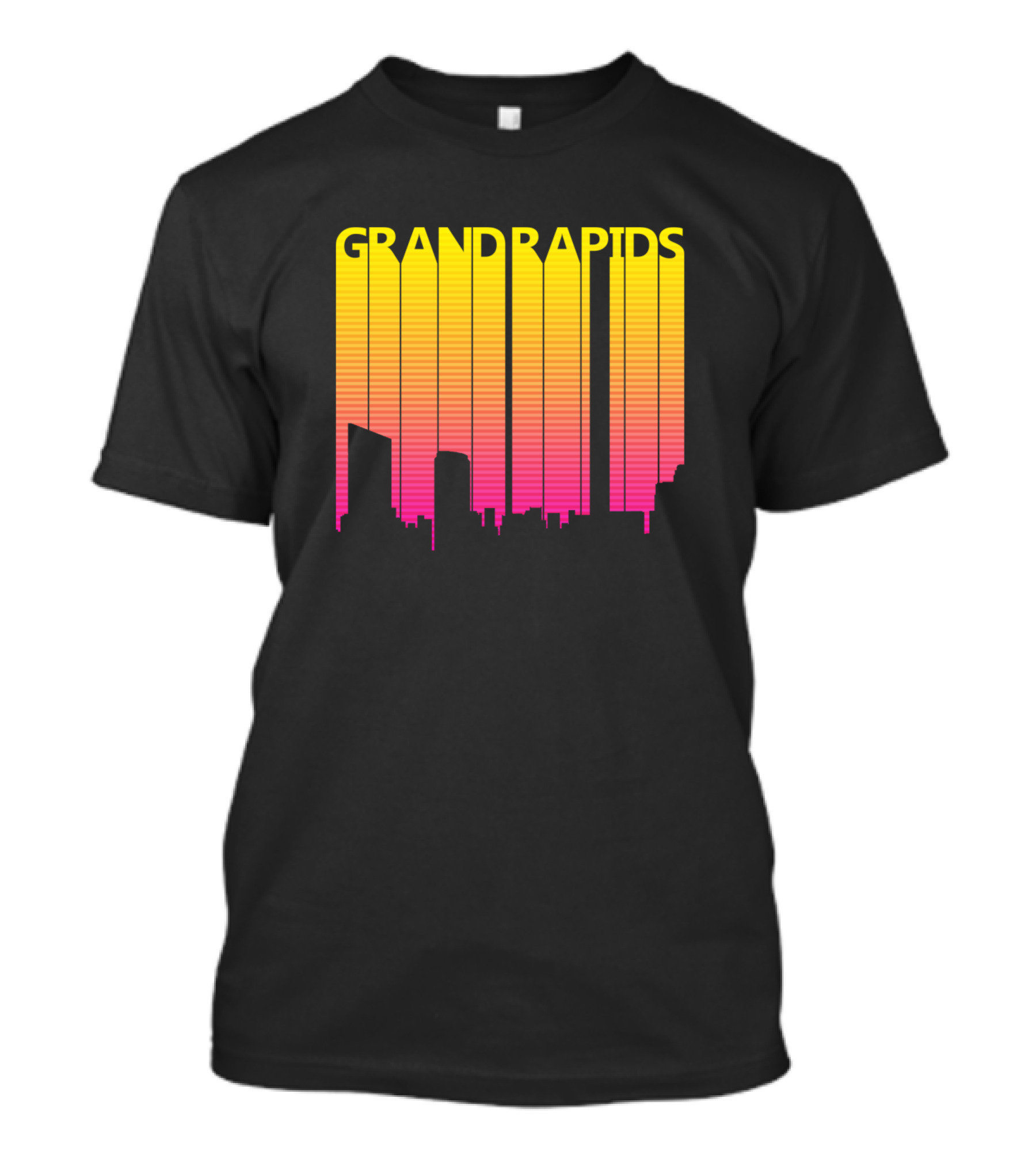 Grand Rapids Skyline Retro 1980s Neon Sunset T-Shirt