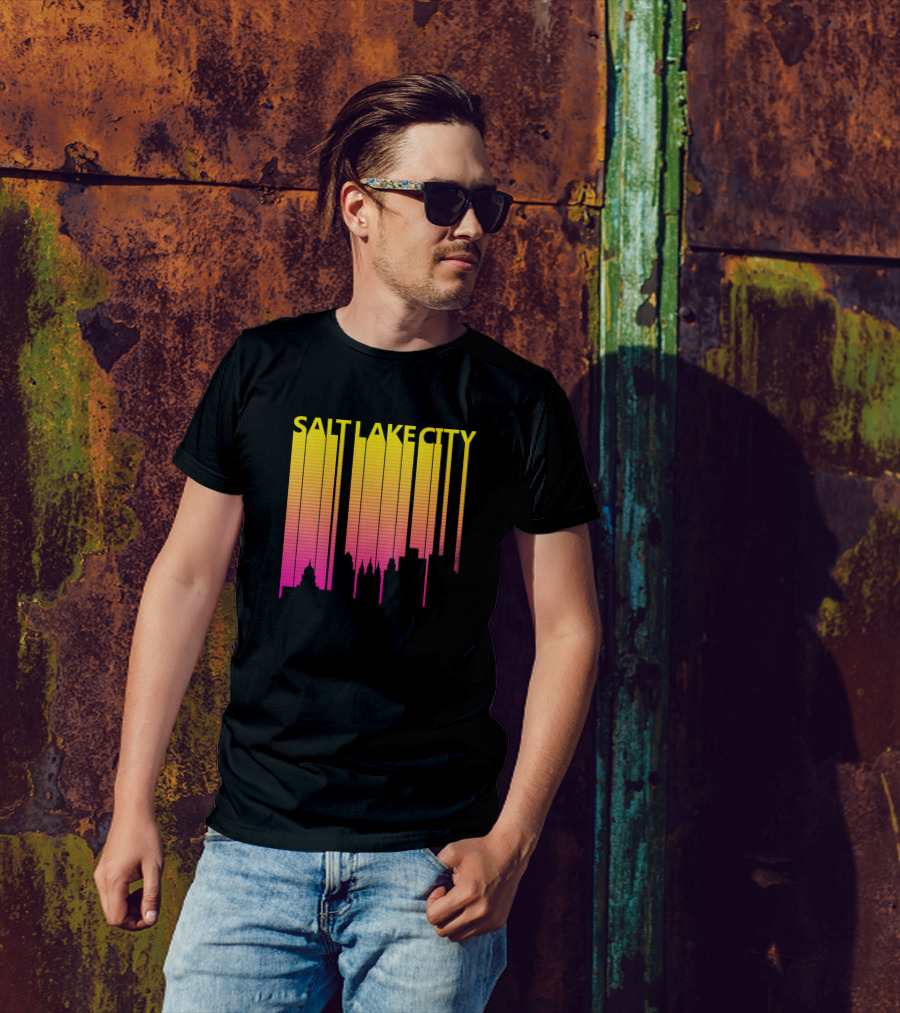 Salt Lake City Skyline Retro 1980S Gradient T-Shirt