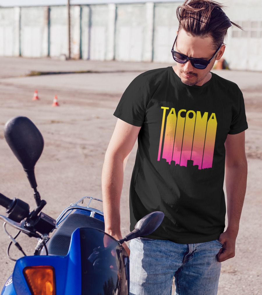 Tacoma Retro 1980S Skyline Vertical Gradient T-Shirt