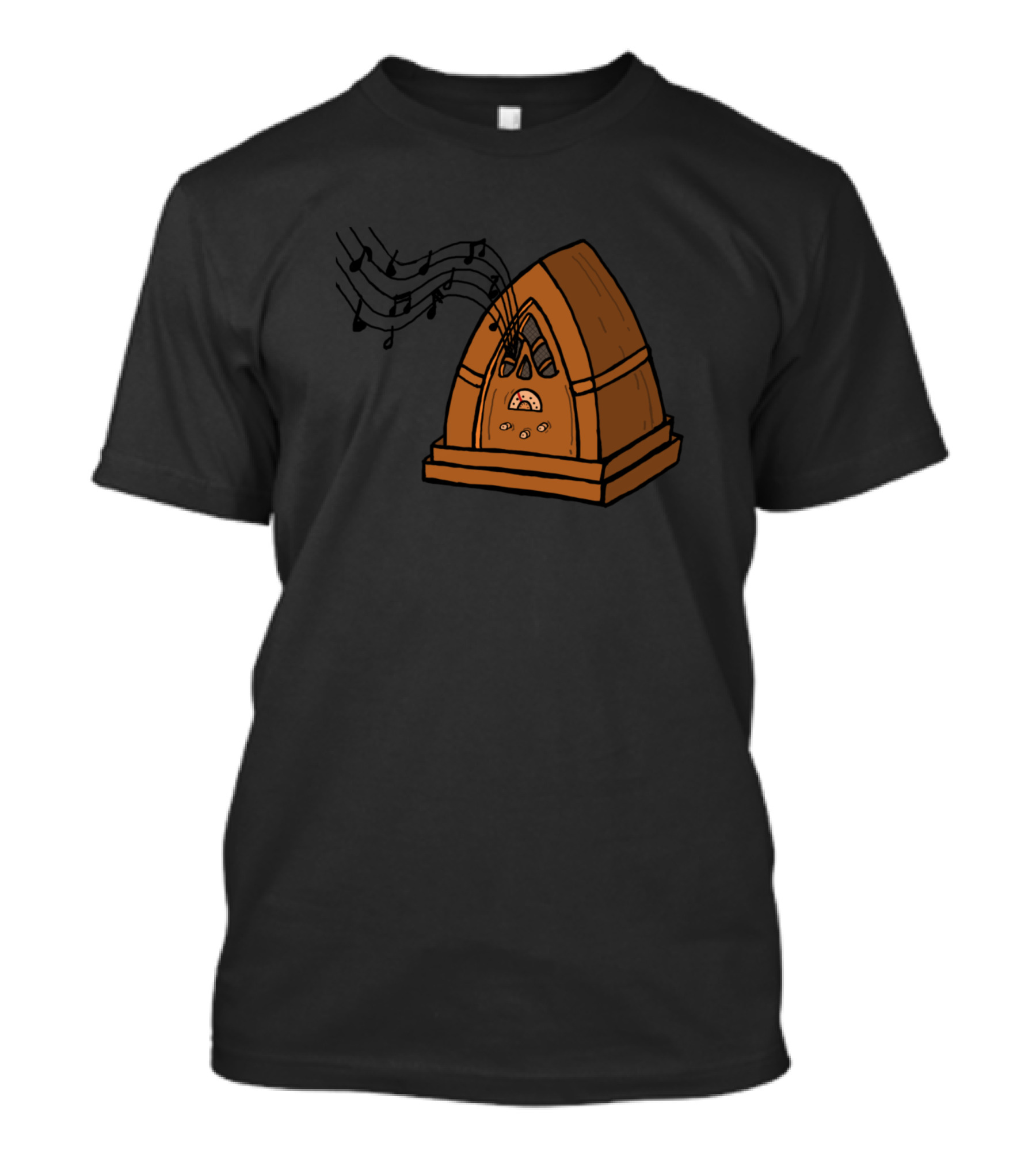 Vintage Music Notes With Antique Radio Drawing T-Shirt