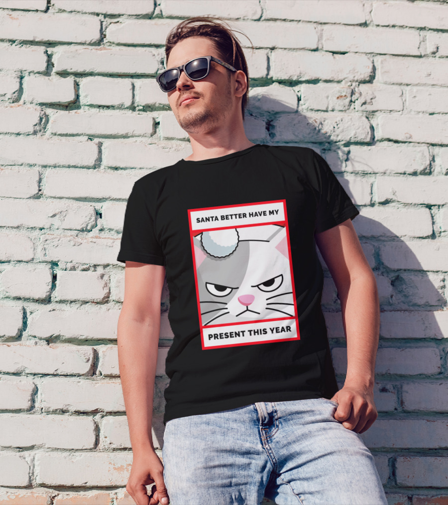 Santa Better Have My Present This Year Cat With Santa Hat T-Shirt