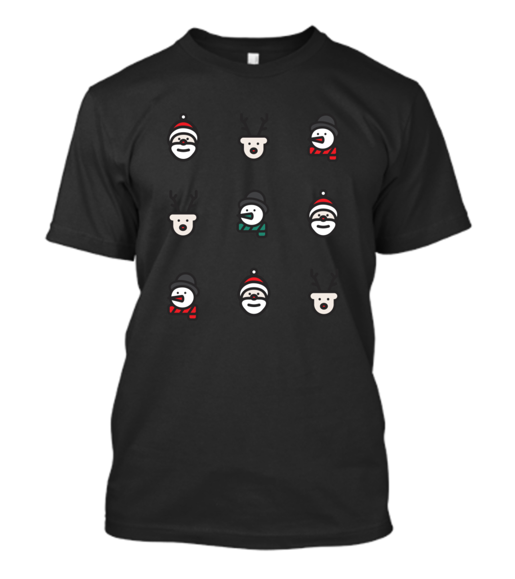 Santa Claus Snowman Reindeer Faces T-Shirt