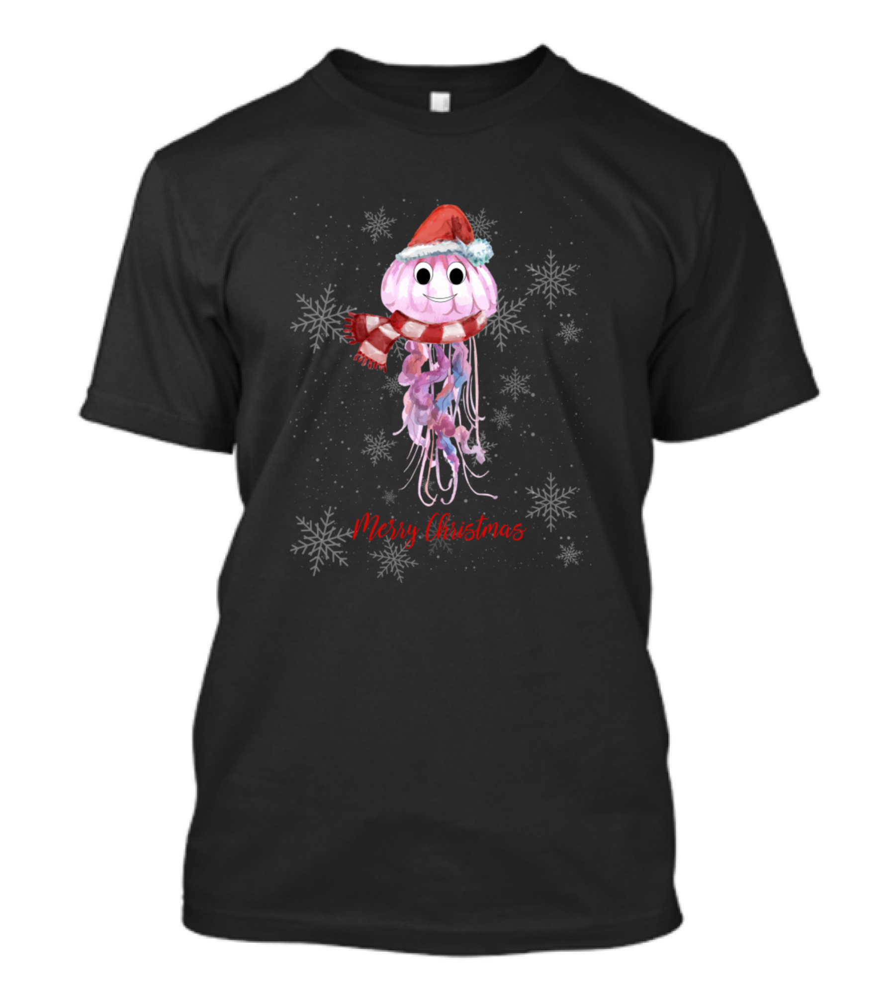 Merry Christmas Santa Jellyfish With Snowflakes T-Shirt