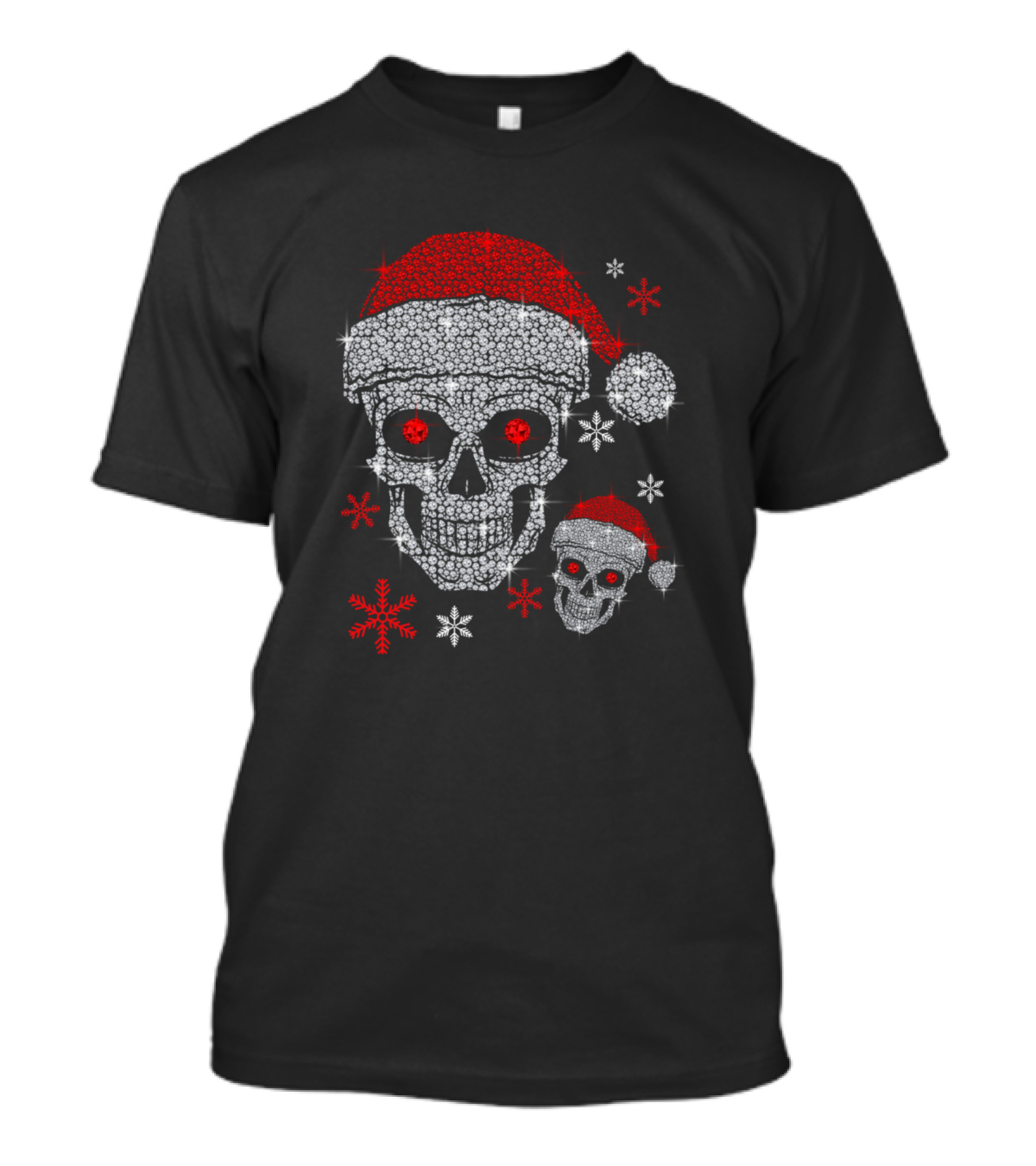 Skull Christmas Santa Hat Snowflakes T-Shirt