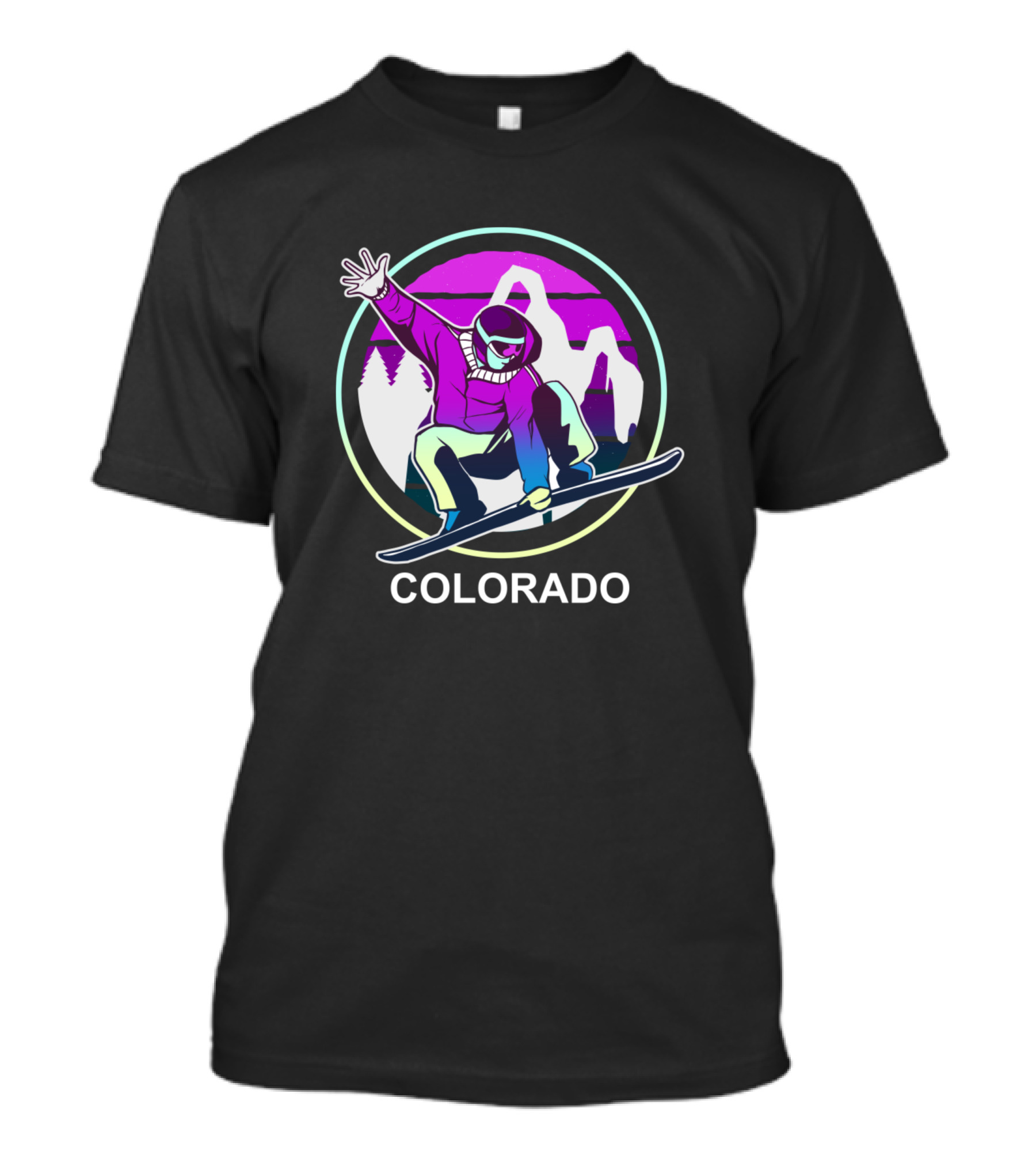Snowboarder Colorado Neon Mountains T-Shirt