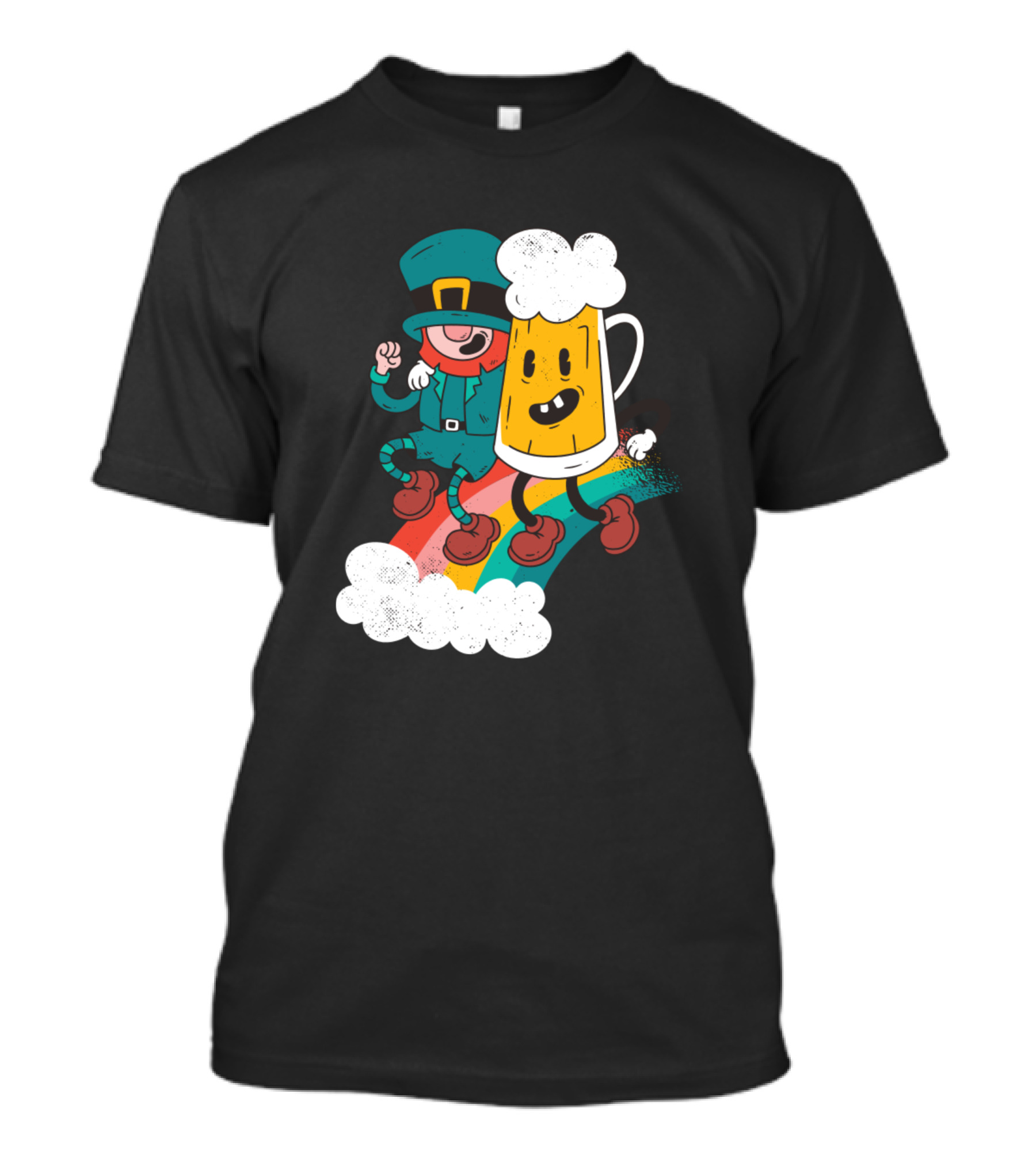 St Patricks Day Leprechaun Riding Beer Mug On Rainbow T-Shirt