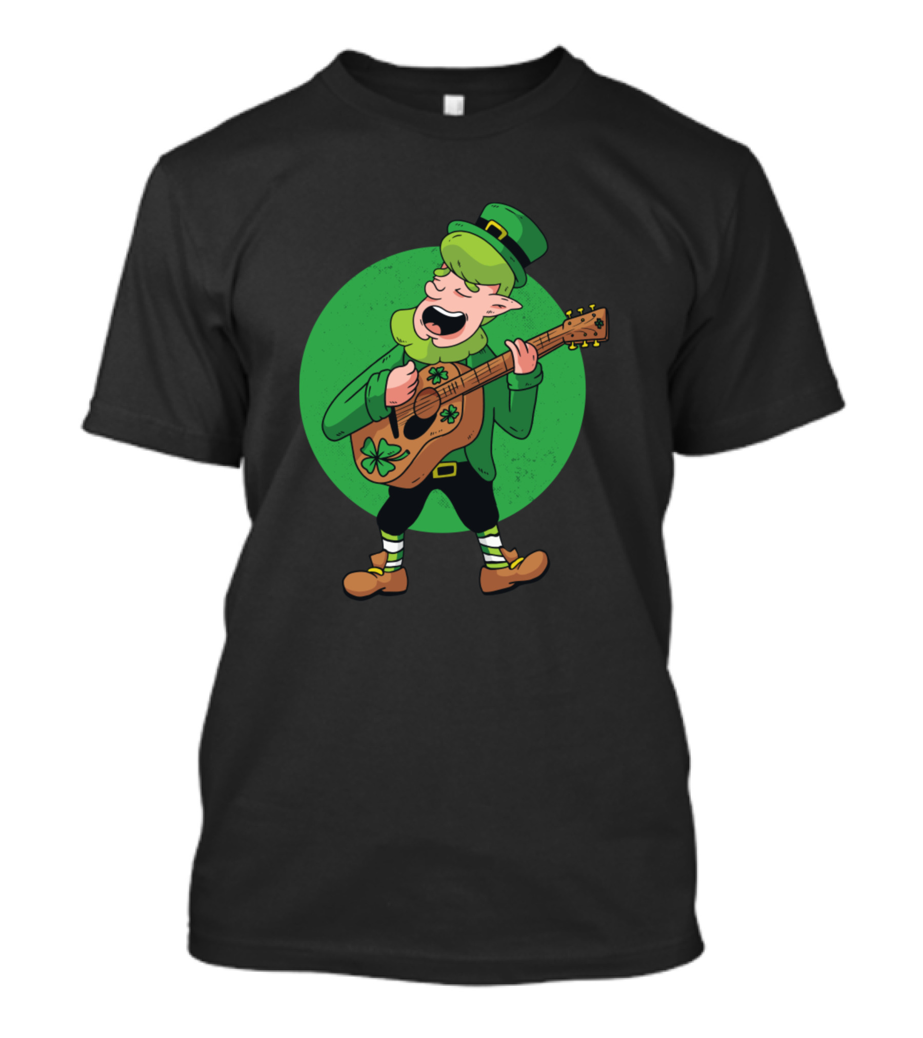 St Patricks Day Leprechaun Playing Guitar In Green Circle T-Shirt