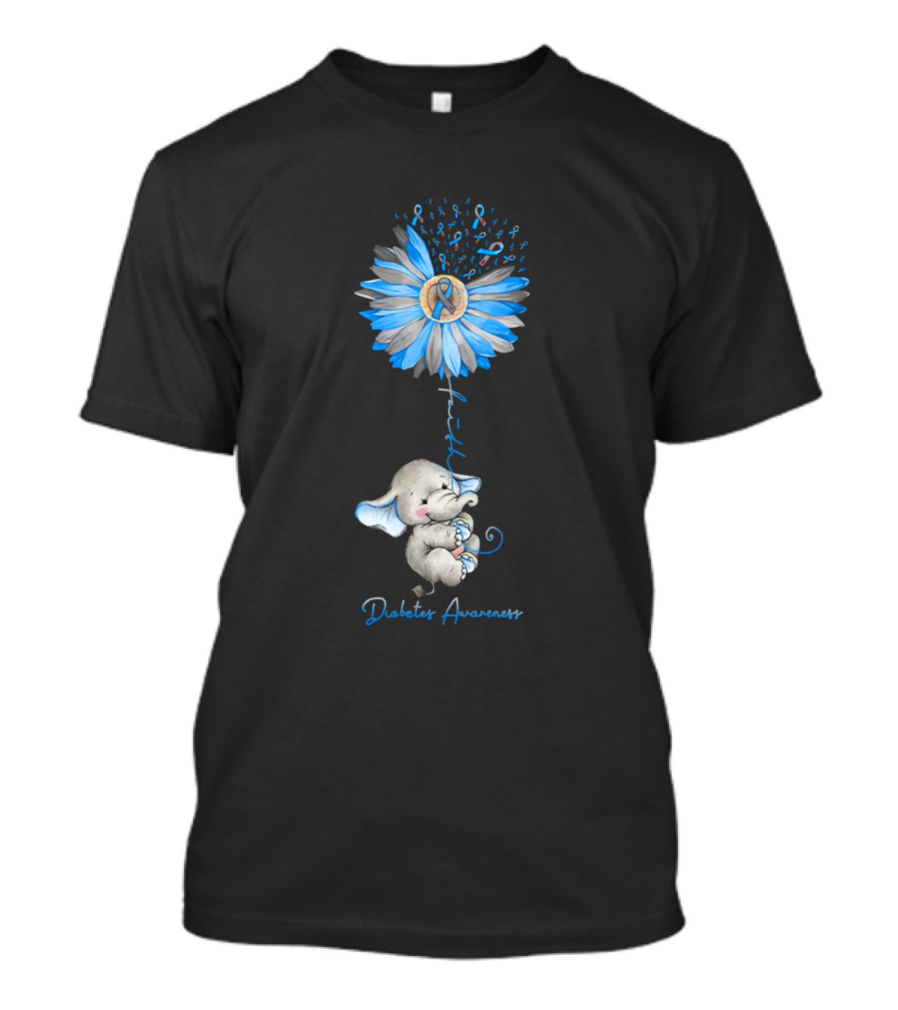 Sunflower Elephant With Blue Petal Diabetes Awareness T-Shirt