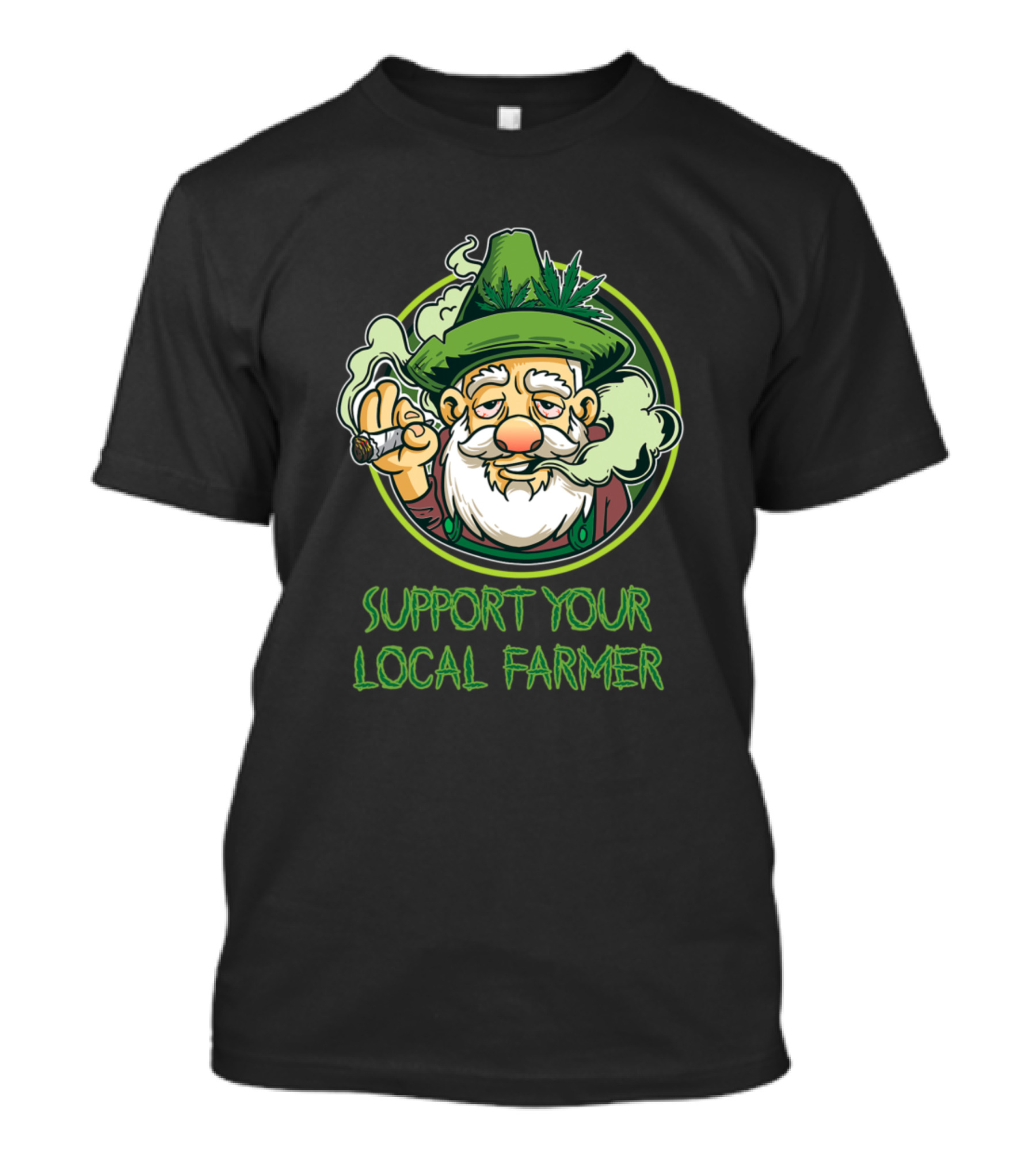 Support Your Local Farmer Funny Stoned Farmer Smokey Hat Leaf T-Shirt
