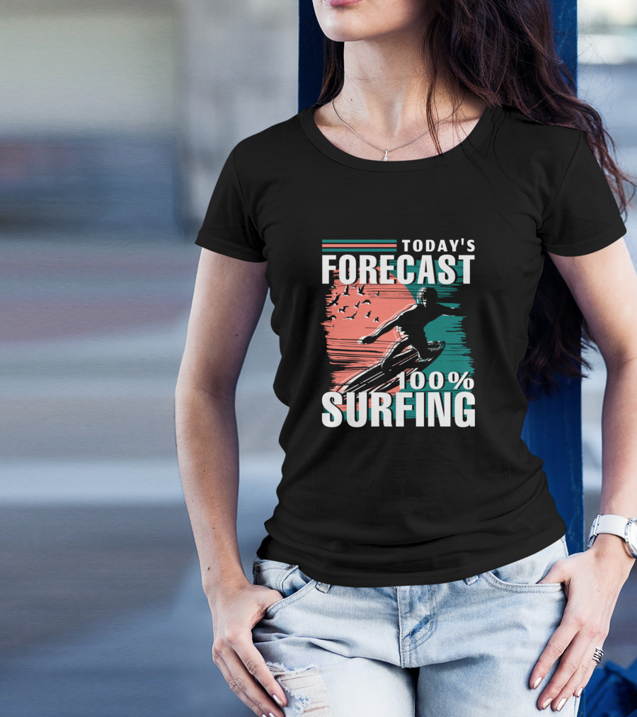 Today's Forecast 100% Surfing Surfboard Waves Birds T-Shirt