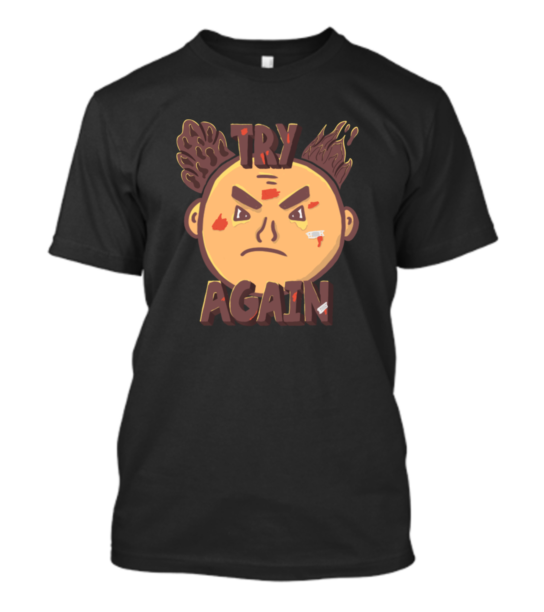 Try Again Determined Face Expression With Bandages And Texture Hair T-Shirt