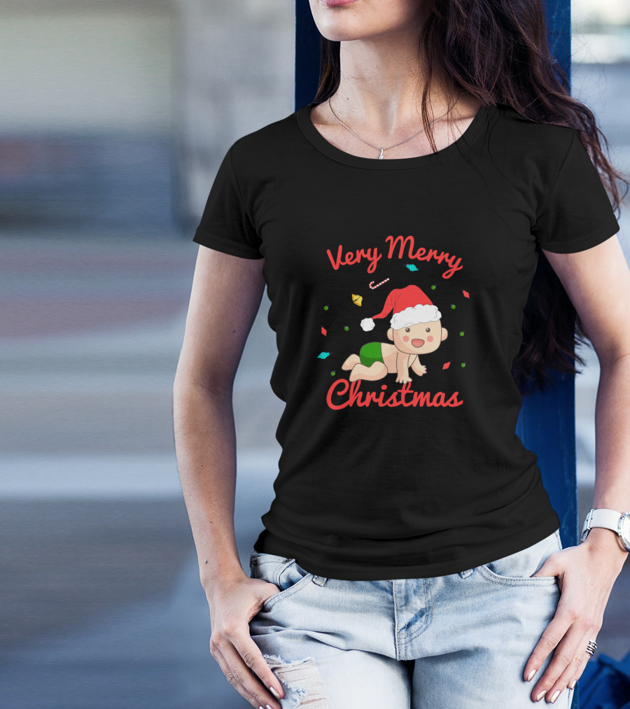 Very Merry Christmas Baby Santa Hat T-Shirt