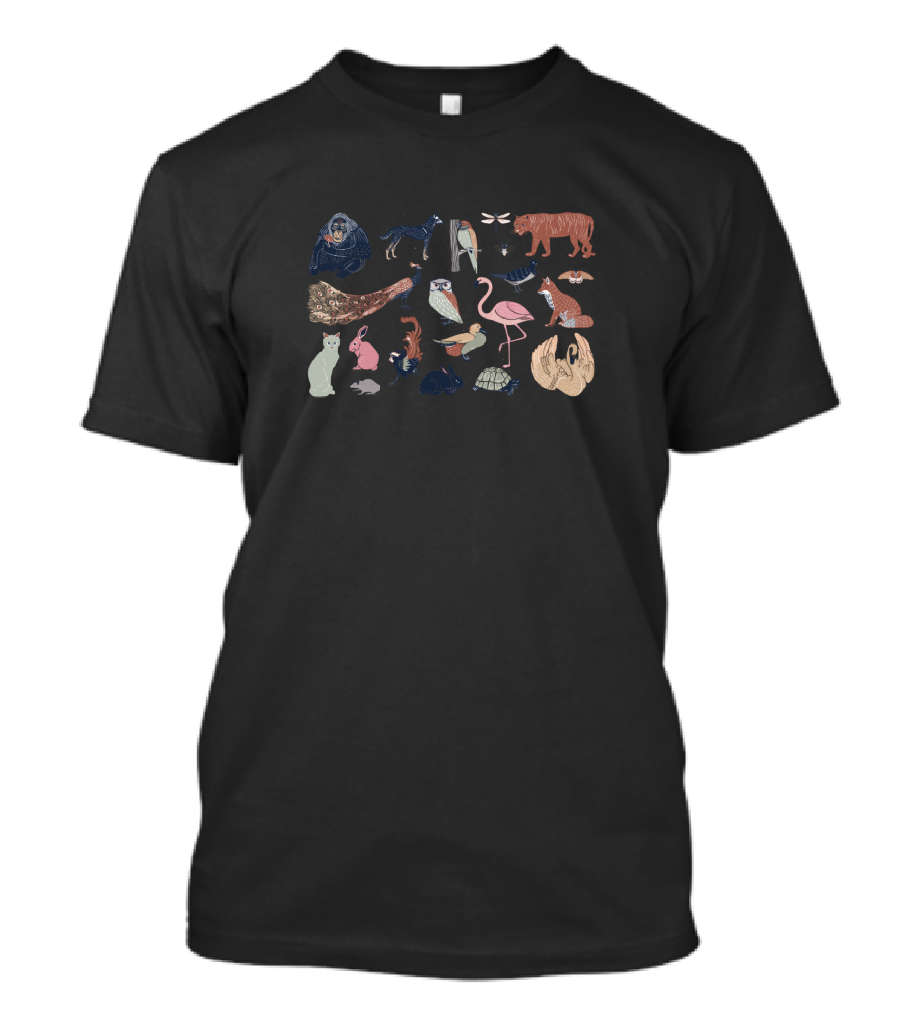 Vintage Animal Collection Gorilla Dog Bird Tiger Cat Rabbit Flamingo Swan Turtle Owl T-Shirt