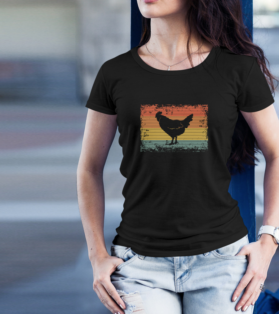 Vintage Sunset Chicken Rooster Bird T-Shirt
