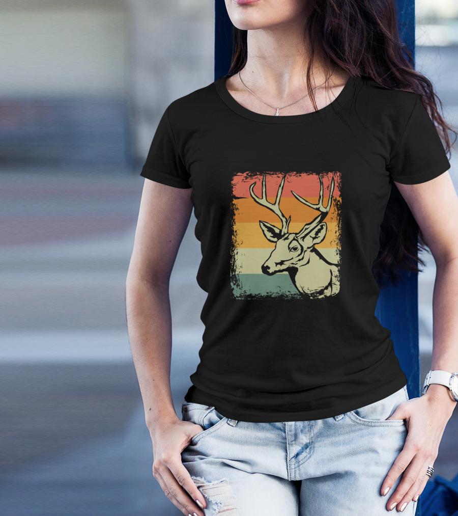 Retro Sunset Deer Vintage Animal T-Shirt