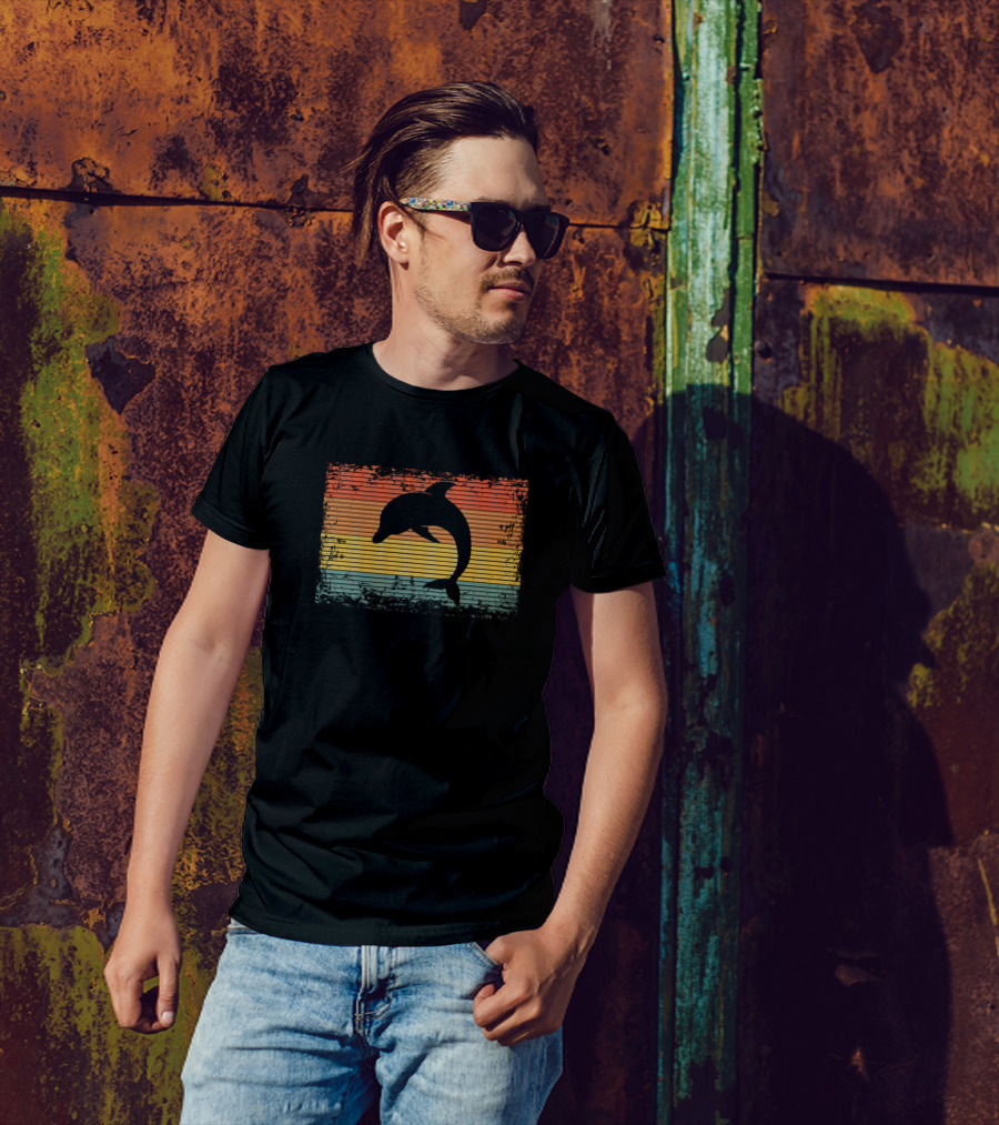 Retro Sunset Dolphin T-Shirt