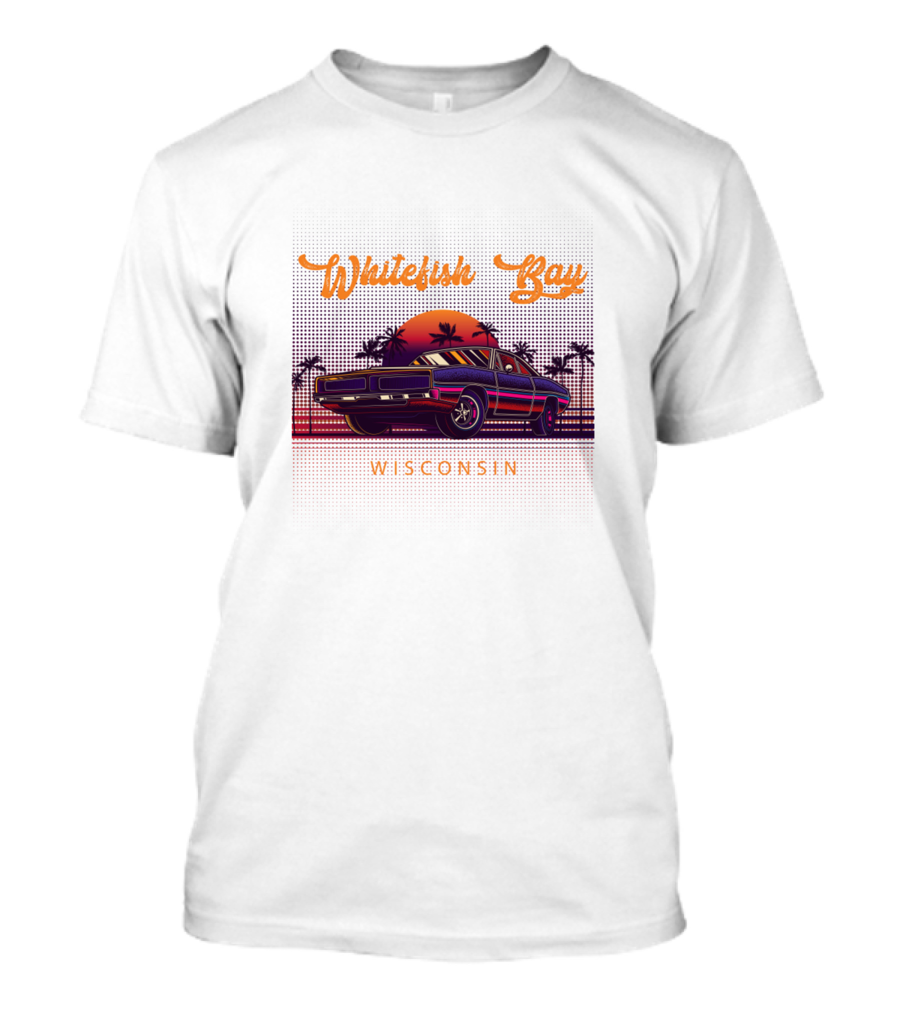 Whitefish Bay Wisconsin Vintage Car Sunset Retro T-Shirt