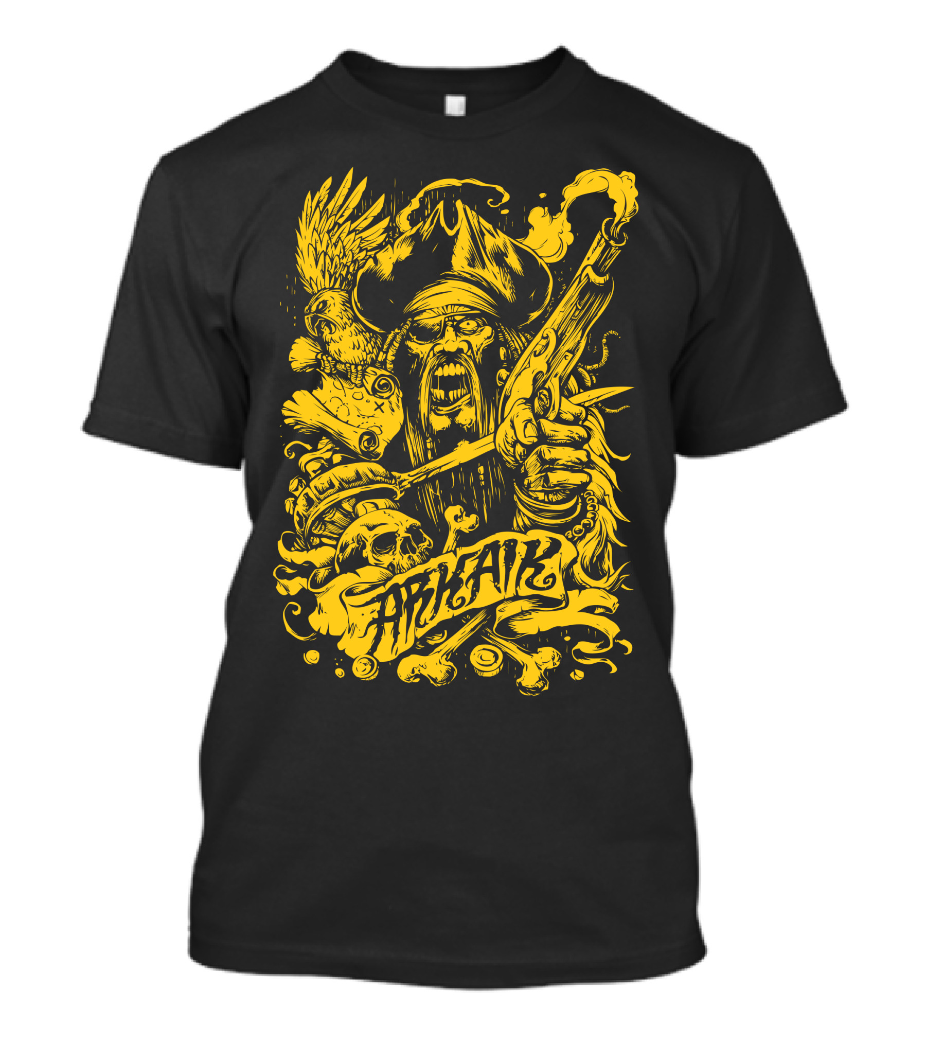 Arkaik Pirate Skull Parrot Pistol T-Shirt
