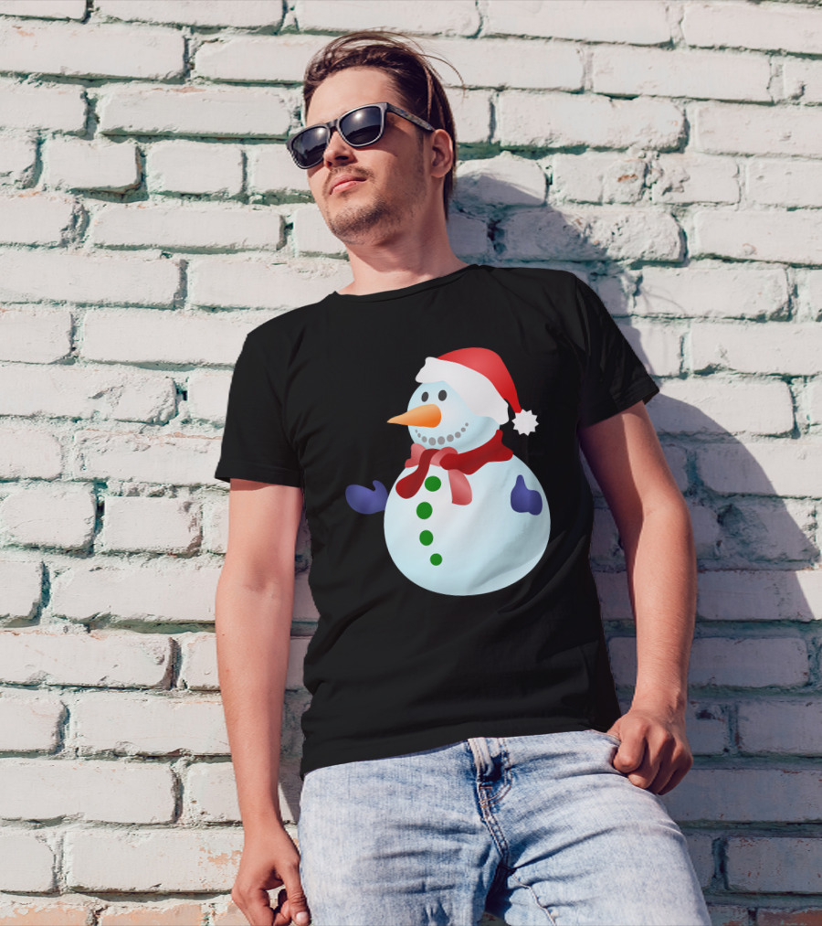 Beautiful Snowman With Santa Hat And Scarf T-Shirt