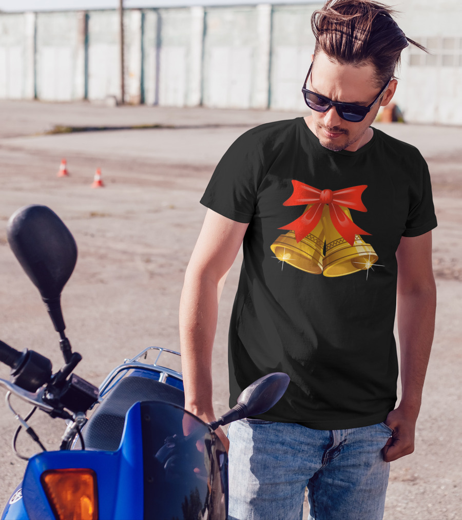 Golden Bells With Red Ribbon Christmas T-Shirt