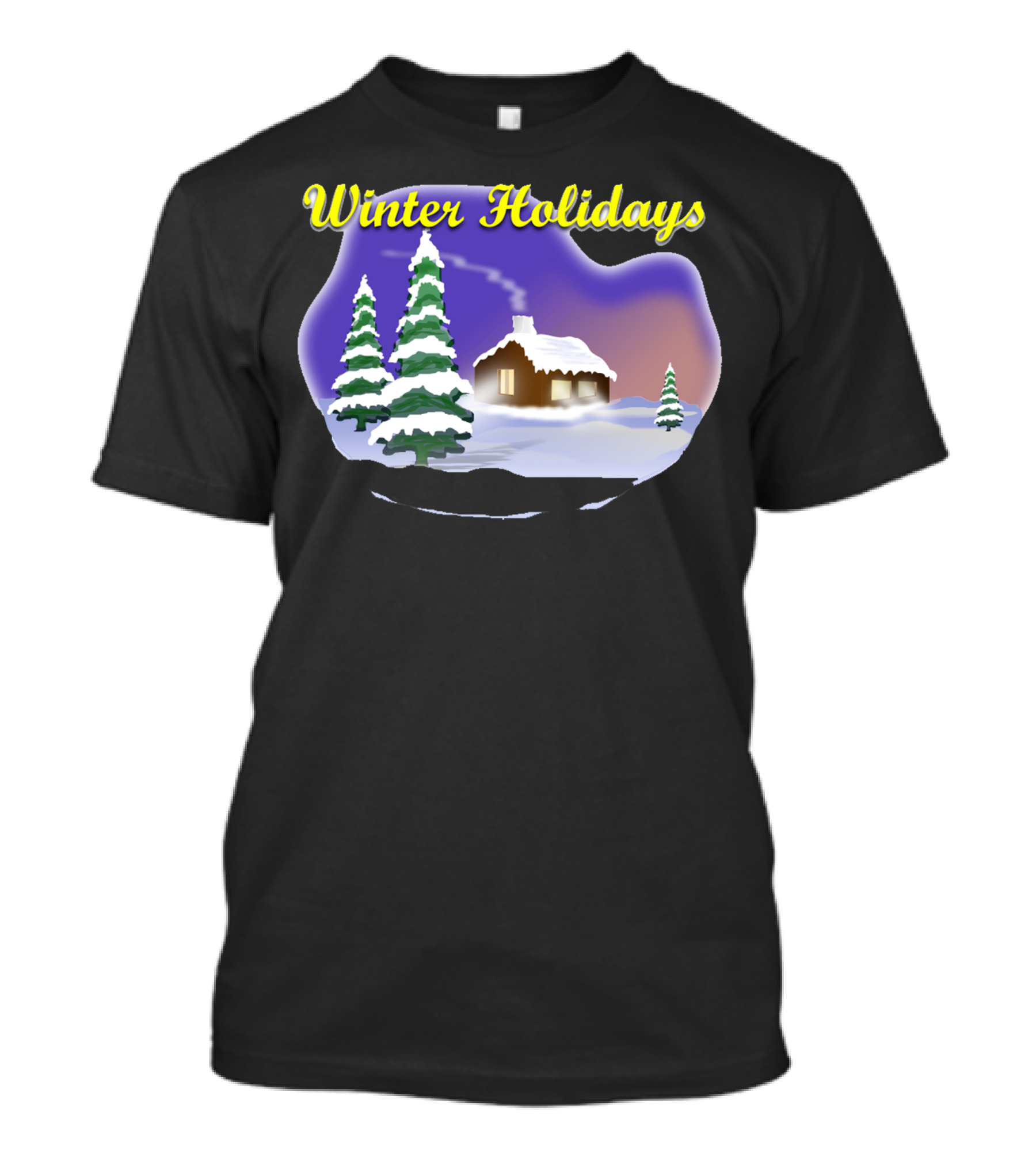 Winter Holidays Snowy Cabin And Pine Trees Scene T-Shirt