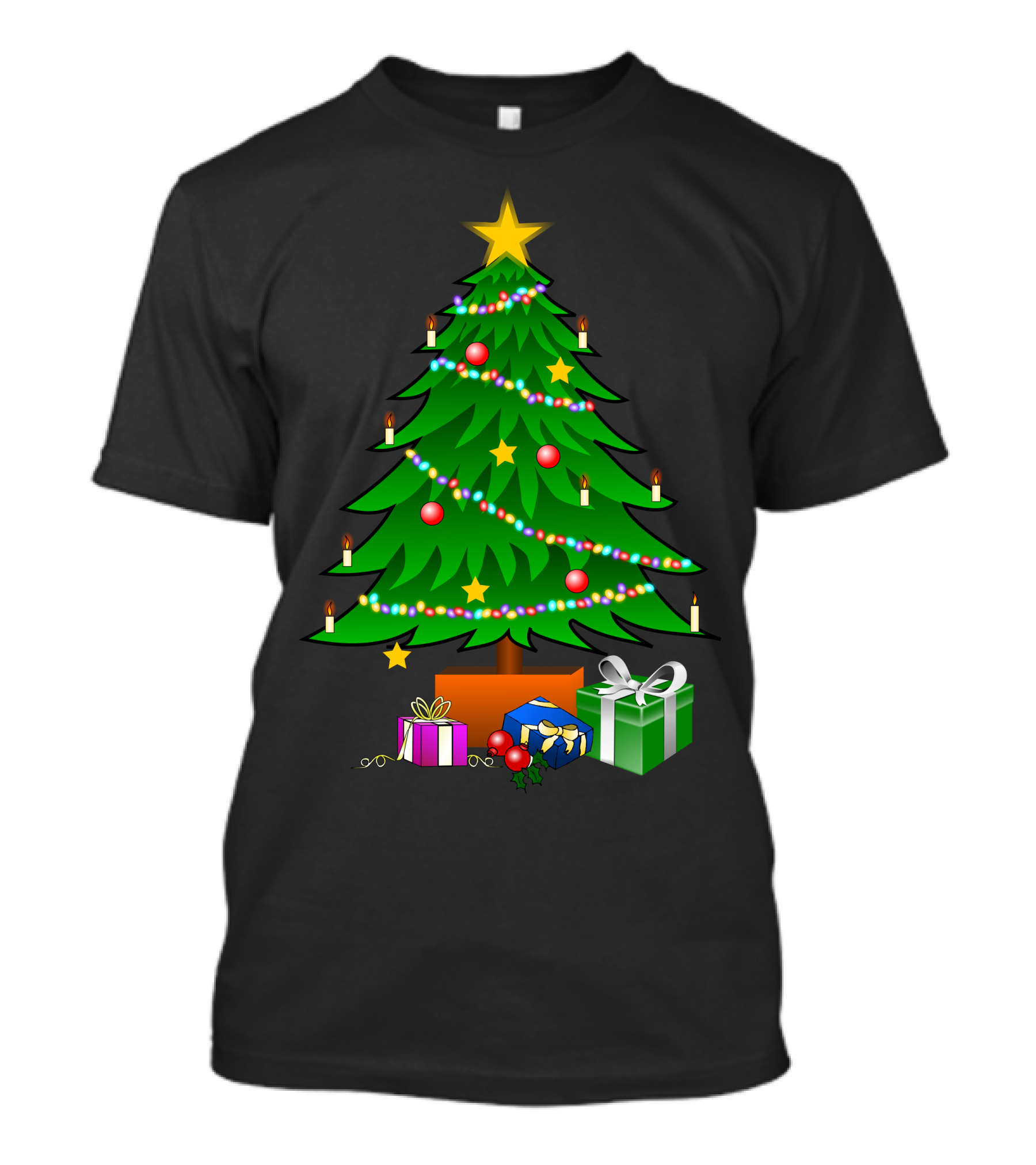 Christmas Tree With Star Lights And Wrapped Gifts T-Shirt